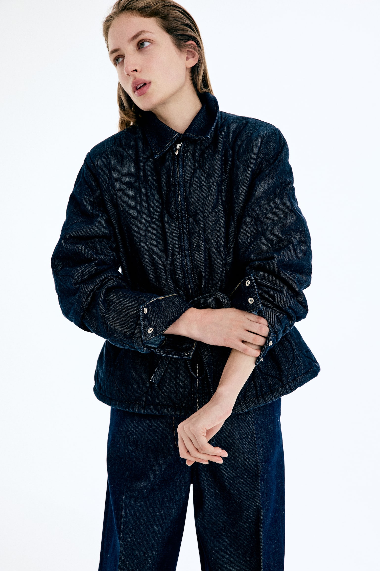 ז'קט ג'ינס קווילט - כחול ג'ינס כהה/כחול ג'ינס - 1