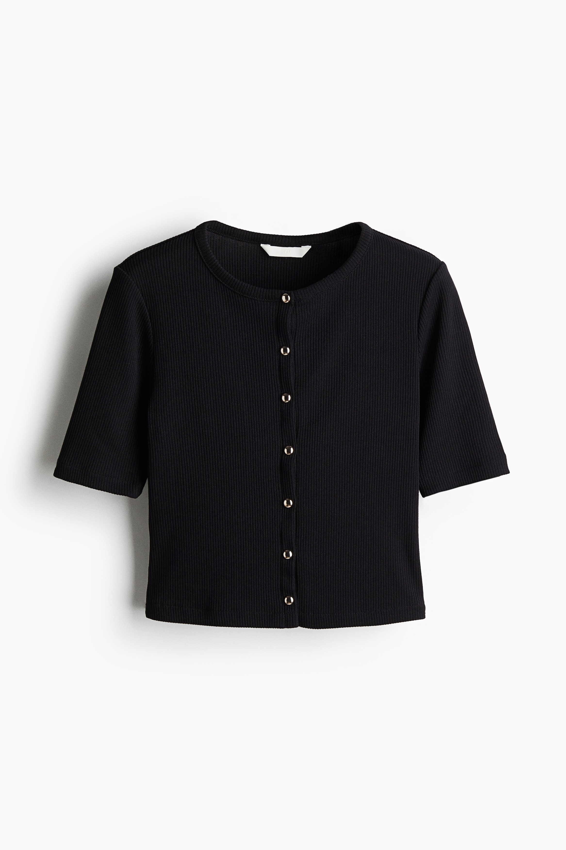 羅紋平紋開襟衫 - 黑色/奶油色