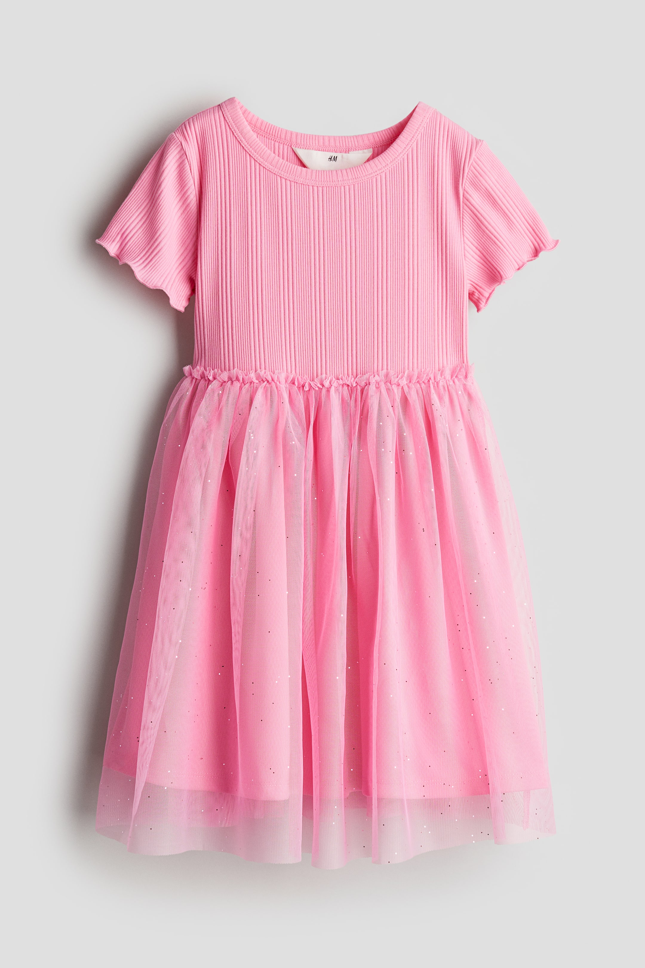 Robe En Tulle Encolure Ronde Manches Courtes Rose Enfant Handm Ch 9068