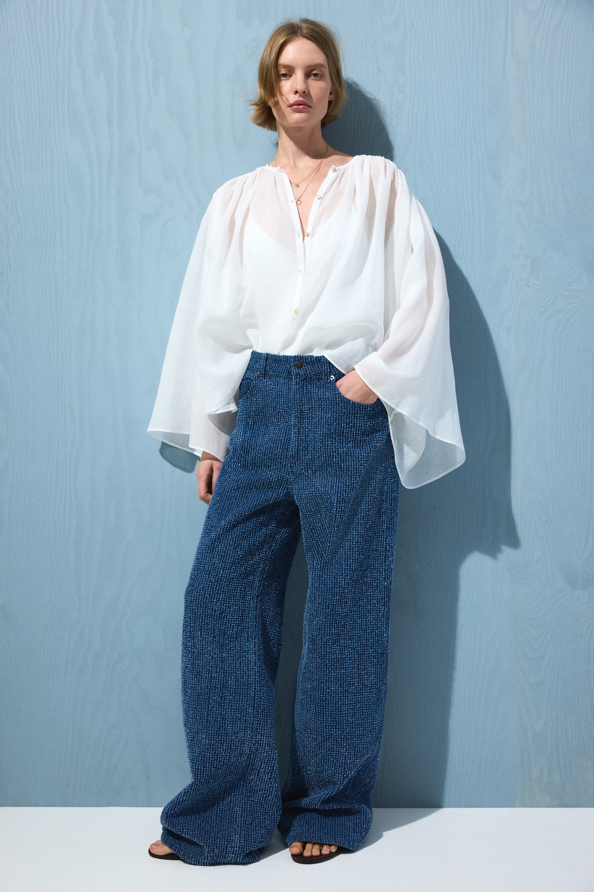 Bouclé Bootcut High Waist Jeans - Bleu denim