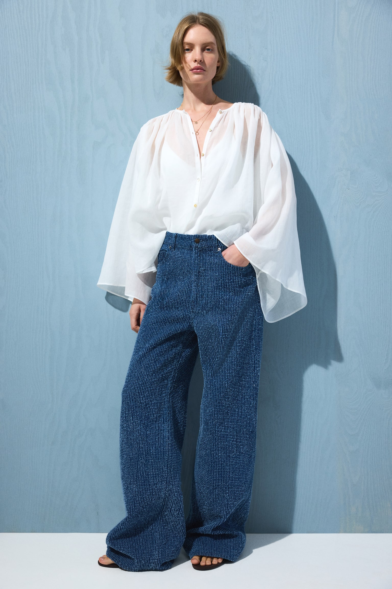 Bouclé Bootcut High Waist Jeans - כחול ג'ינס - 1