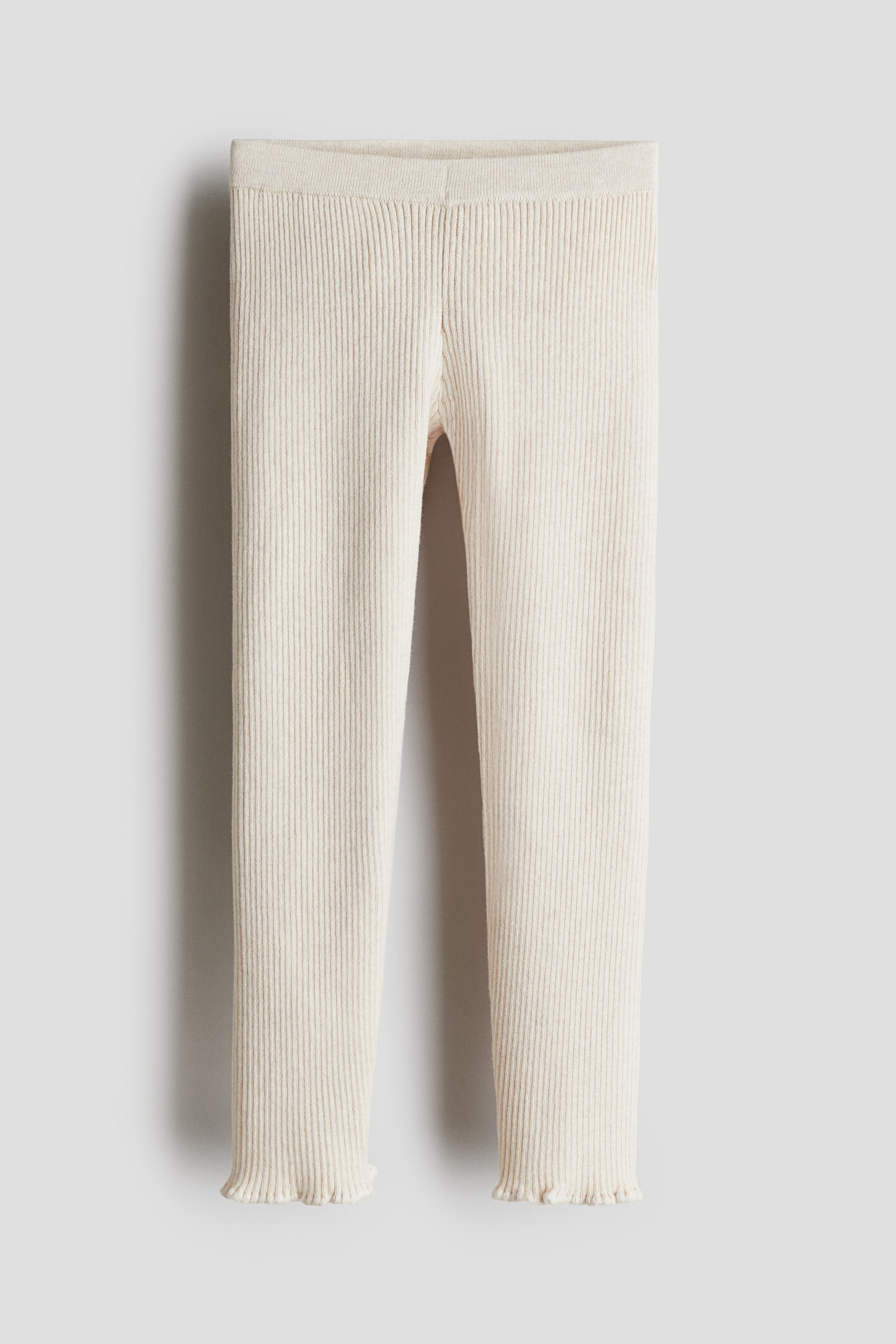 Rib-knit leggings - Light beige/Dusty dark pink - 1