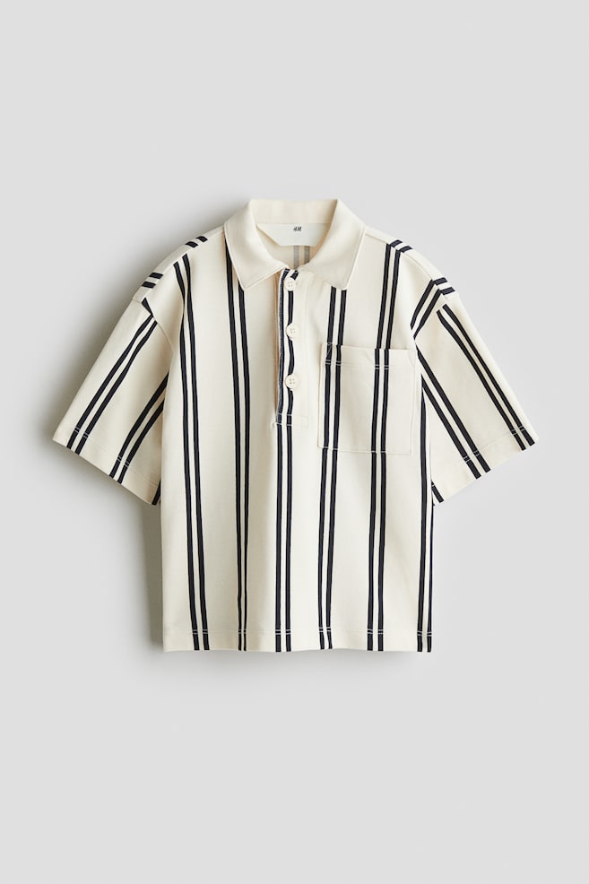 Cotton Piqué Polo Shirt - Light beige/Stripe - 1