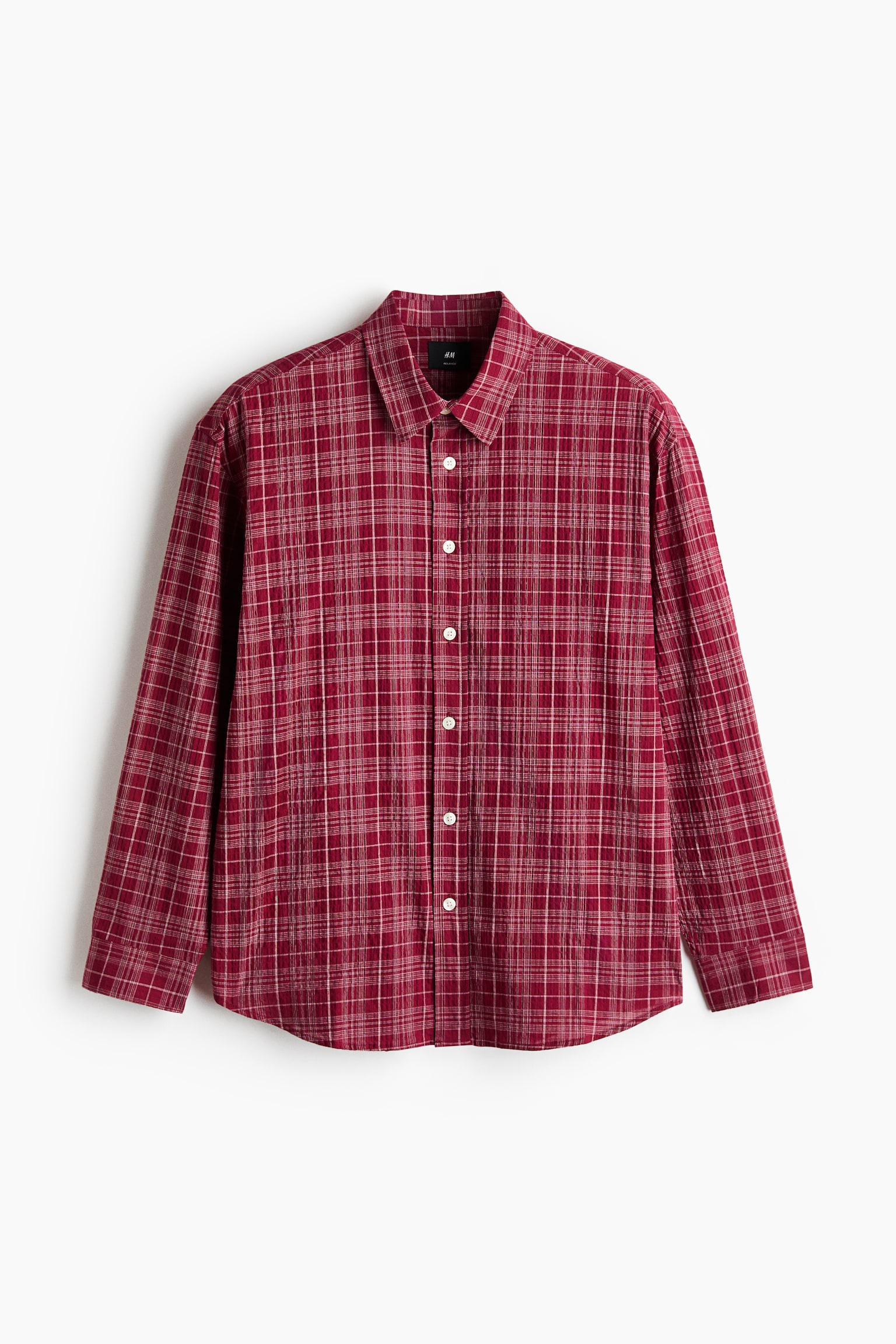 Relaxed Fit Seersucker shirt - Red/Checked - 1