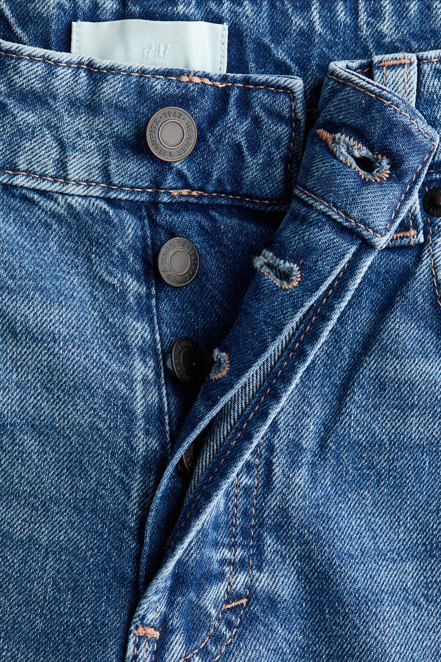 Wide Regular Jeans - Azul denim/Light denim blue/Blanco/Marrón oscuro - 3