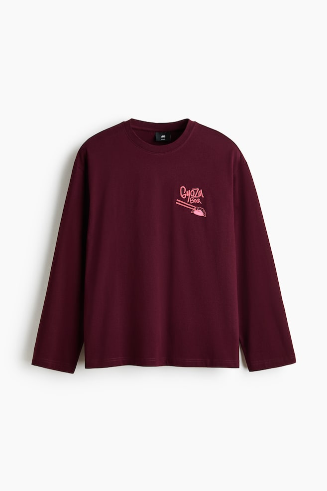 Regular Fit Printed long-sleeved cotton T-shirt - Burgundy/Gyoza Bar/Black/Motion/Black/Kimchi/Camel/Run Wild/Beige/Ramen Club/Dark brown/Earl's Oyster Bar - 1
