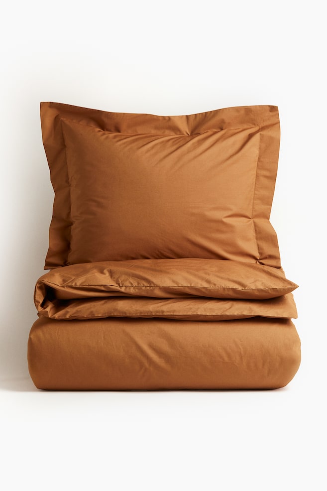 Single cotton percale duvet cover set - Brown/Light pink/White/Light mole/Light mole/Light dusty blue/Beige - 1
