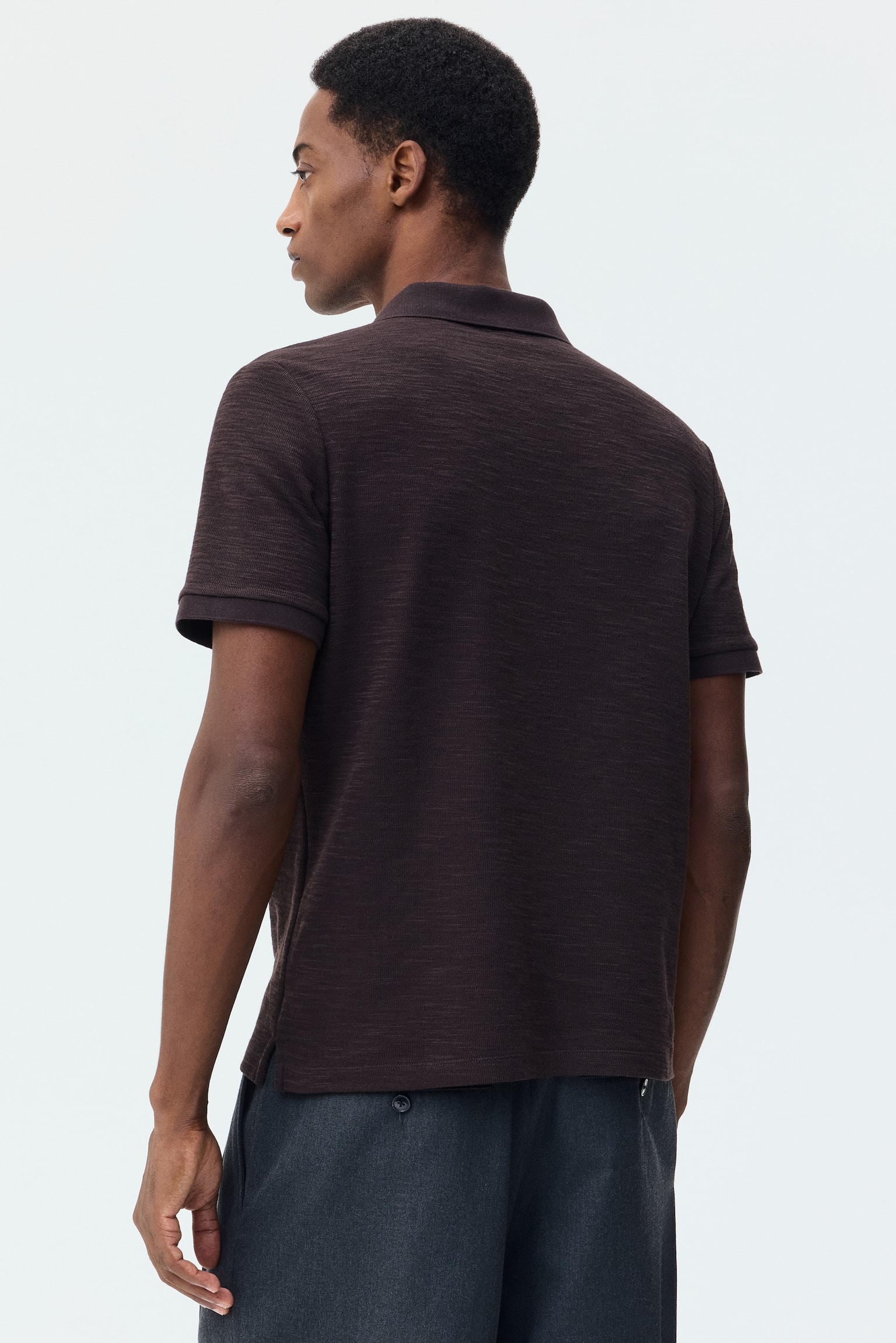 חולצת פולו מסריג ז'קארד Slim Fit - חום כהה - 3