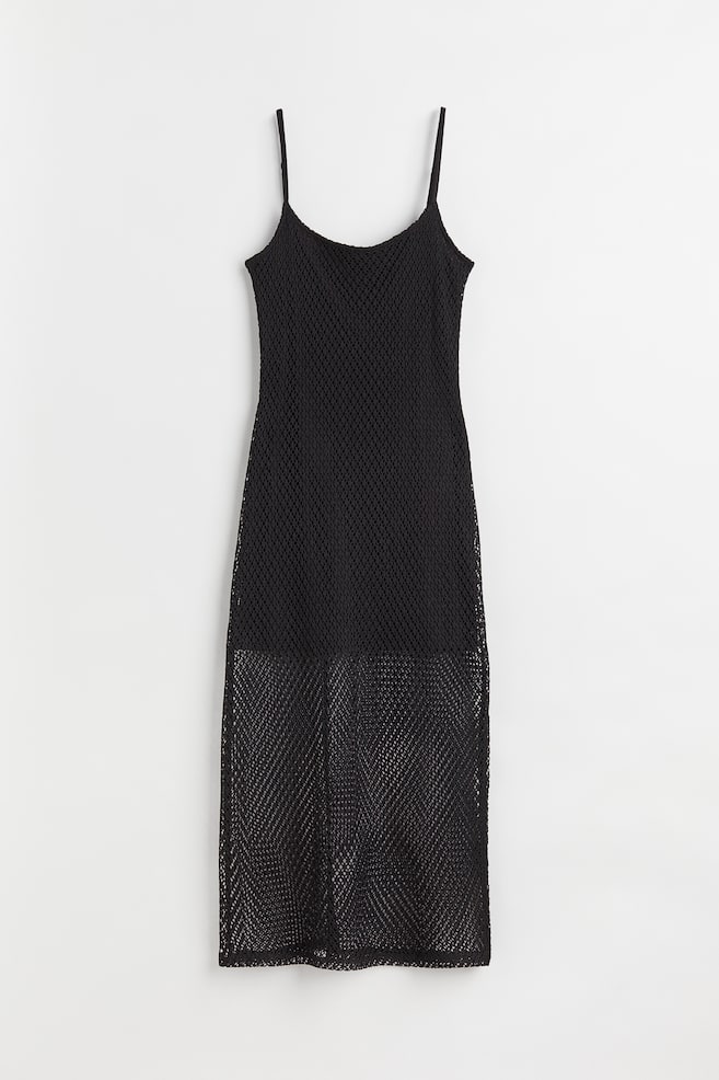 Crochet-look sleeveless dress - Black/Cream - 1