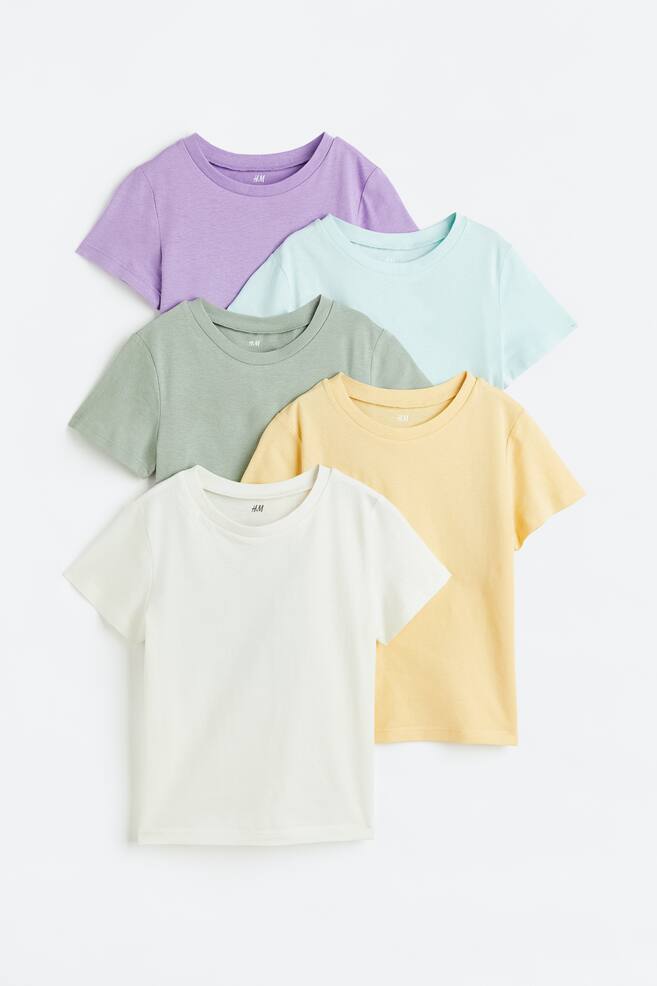 5-pack cotton T-shirts - Light turquoise/Sage green/Navy blue/Grey marl/Black/Green/Light beige - 1