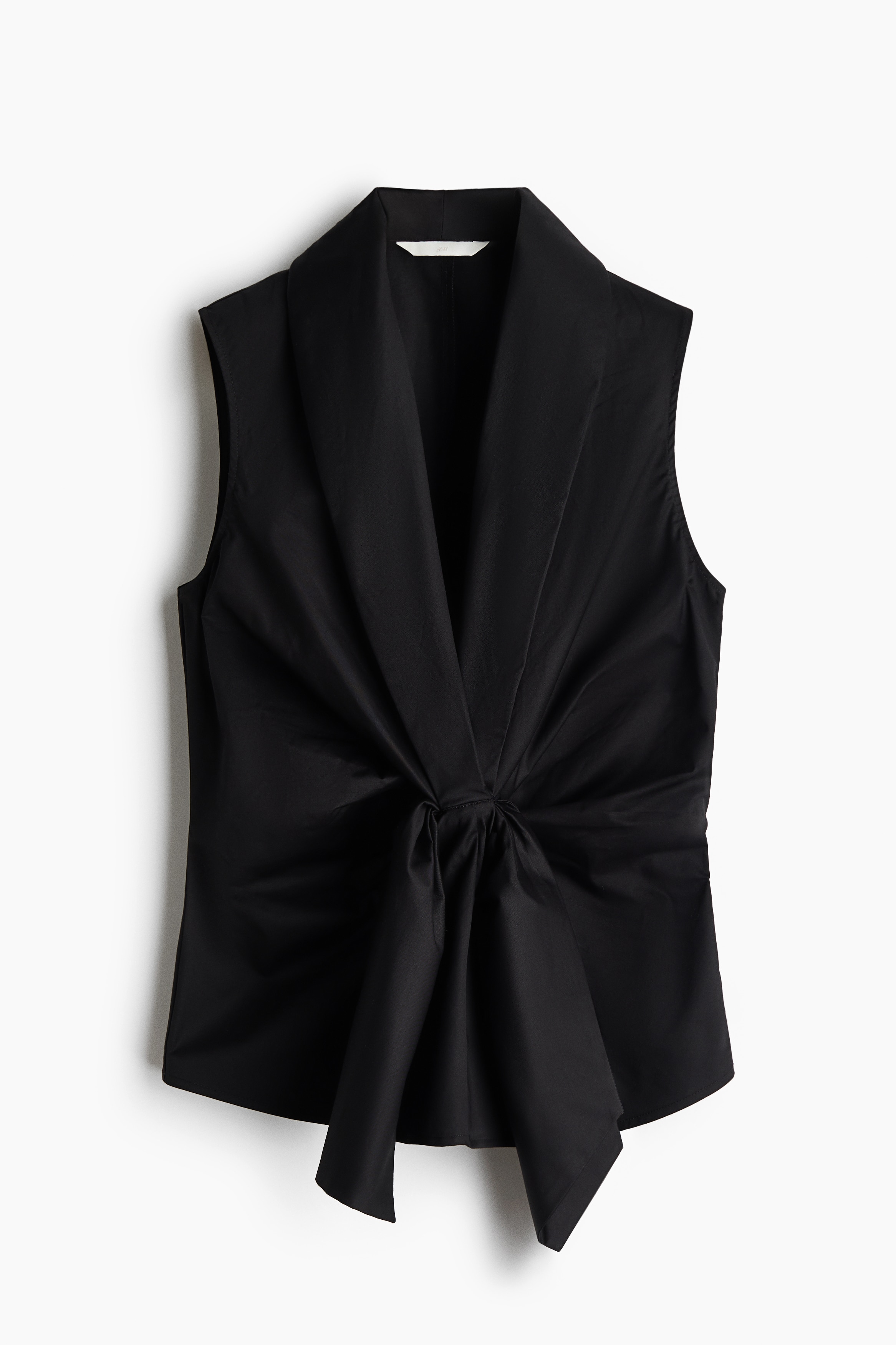 Tie-detail cotton top - Black/Light blue