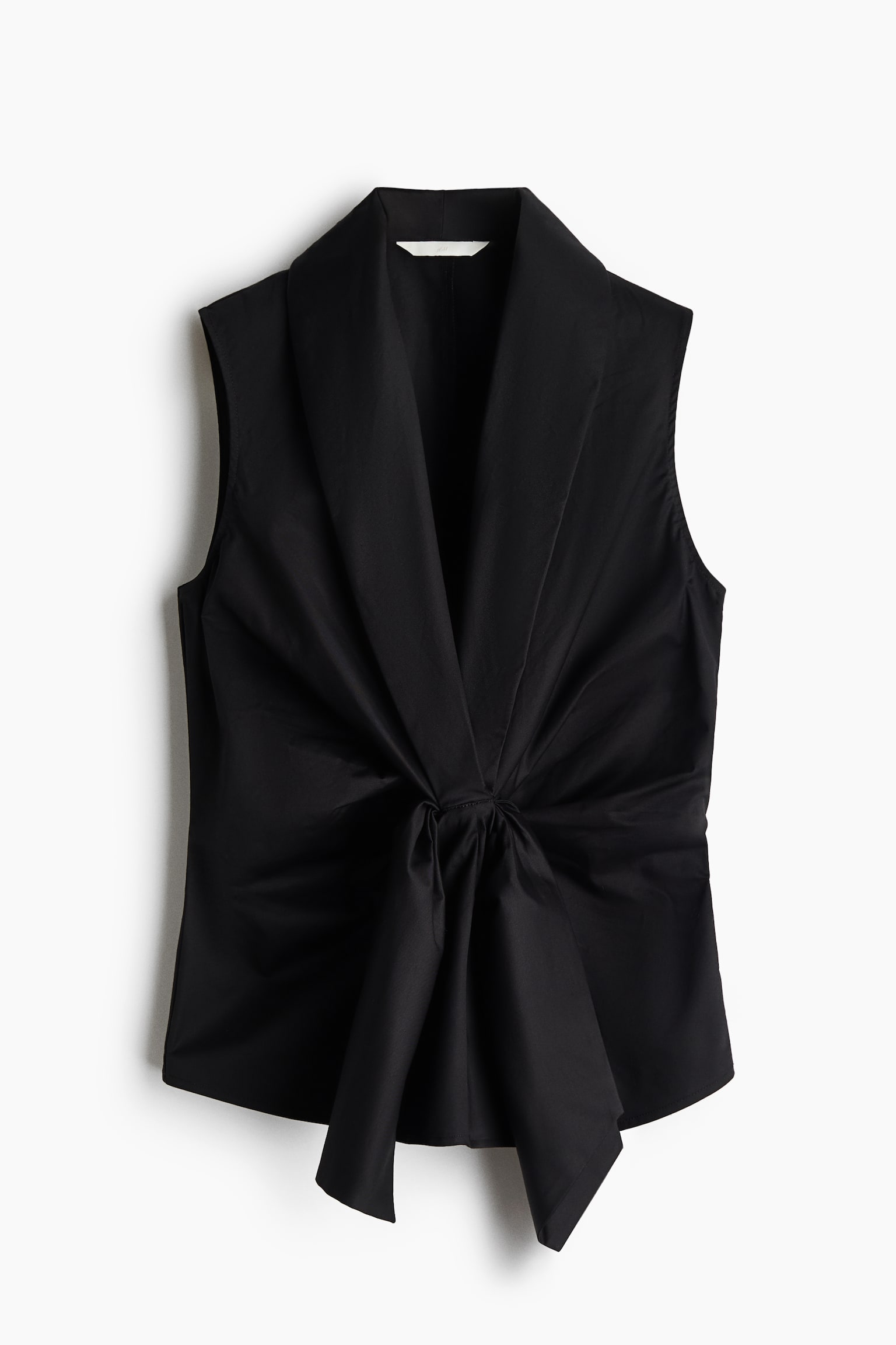 Tie-Detail Cotton Top - Black/Light blue - 1