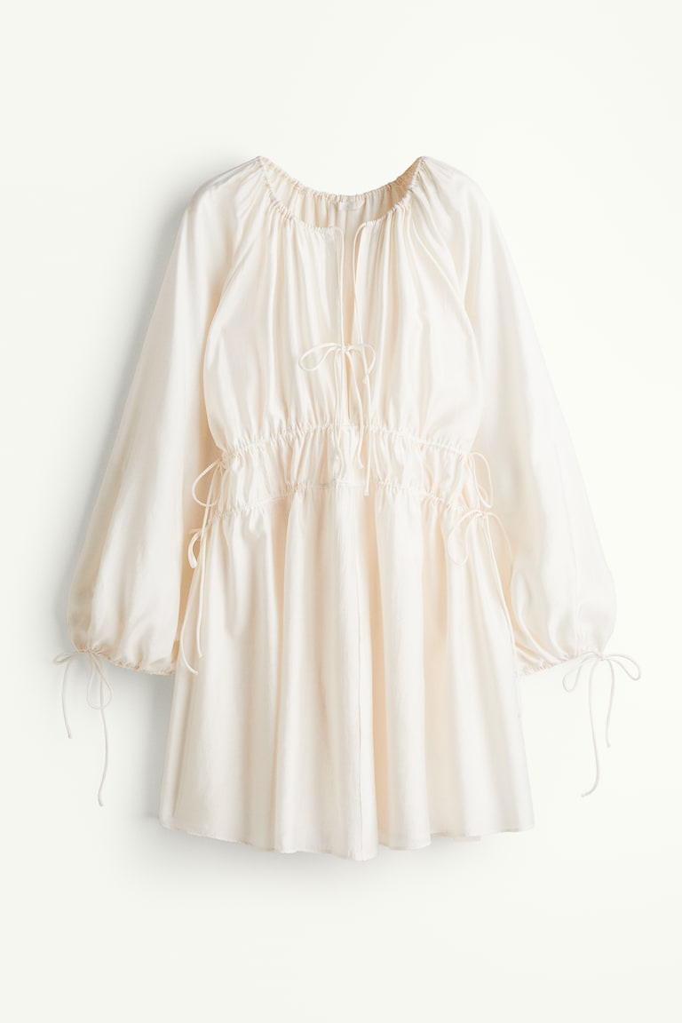 oversized tie detail dress h&m Women's Cream Oversized tie-detail dress