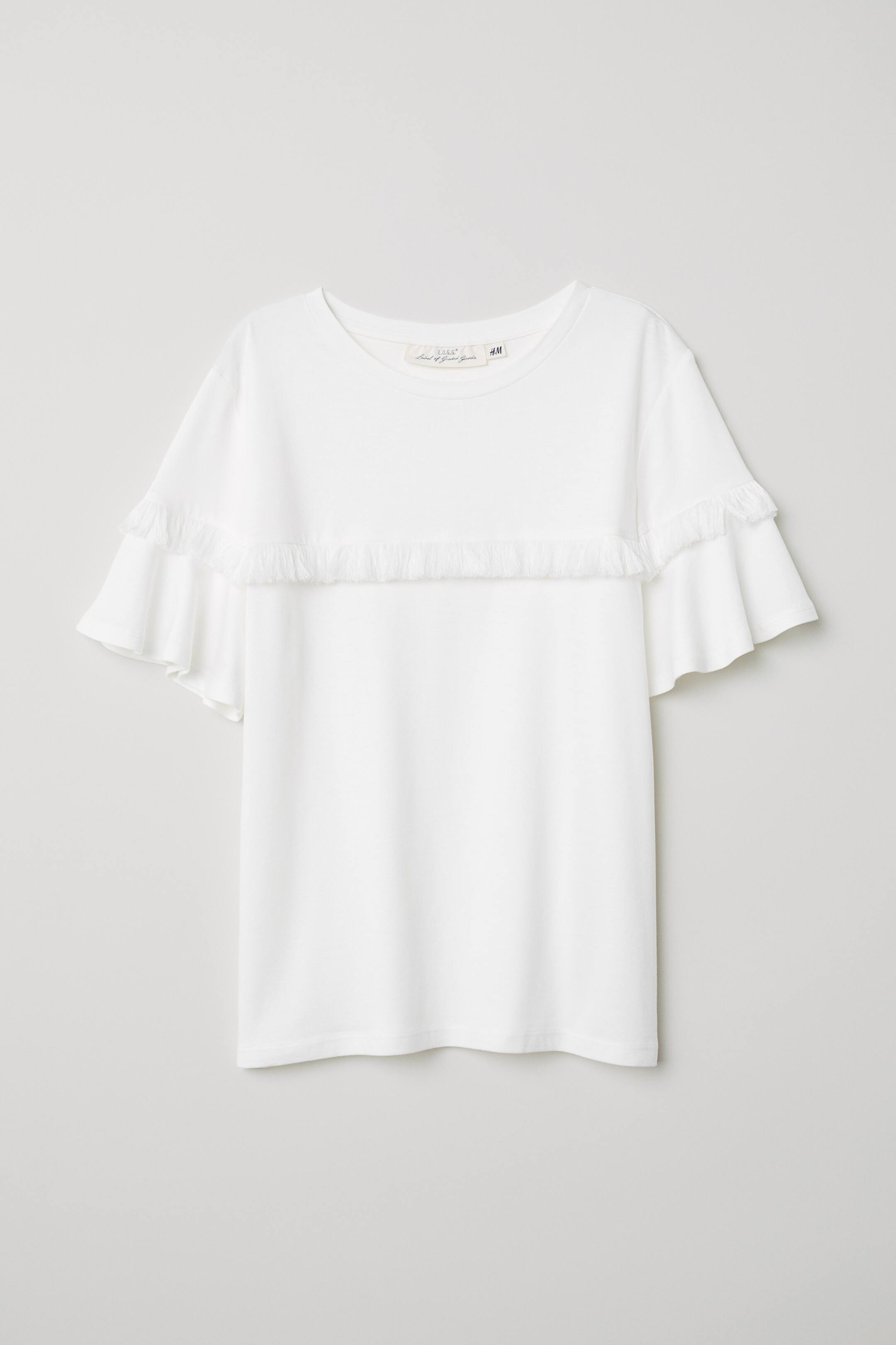 Top with fringing - Long sleeve - Cream - Ladies | H&M GB