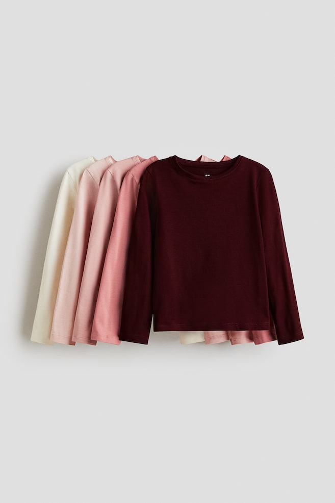 5-pack jersey tops - Dark red/Pink/Light pink/Leopard print/Plum/Hearts/Light purple/Mint green/Mint green/Pink/Pink/White/Dark grey/Spotted/Grey/Hearts - 1