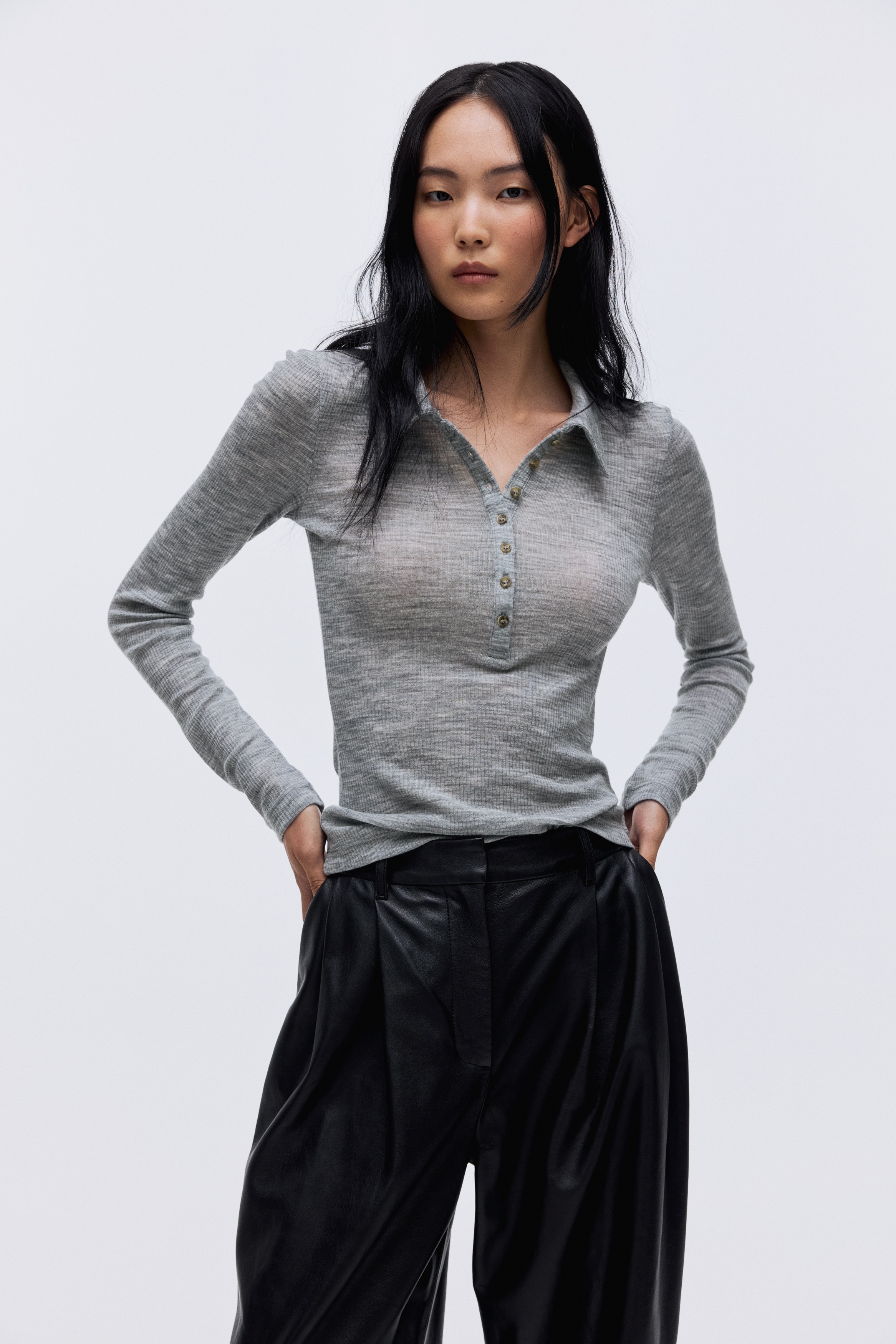 Gyapjú pólóing - Szürke melír/Aranybarna