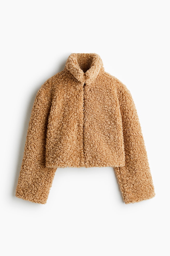Cropped Teddy Fleece Jacket - Dark beige - 1