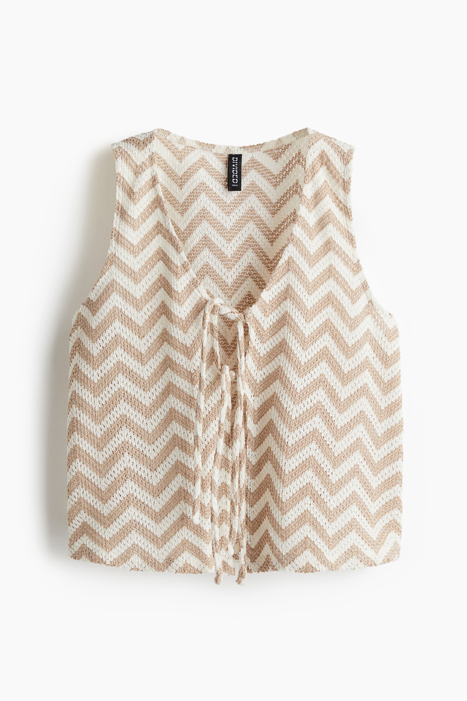 Женский жилет H&M Tie-Front Jacquard-Knit Vest, цвет: Бежевый — фото 1