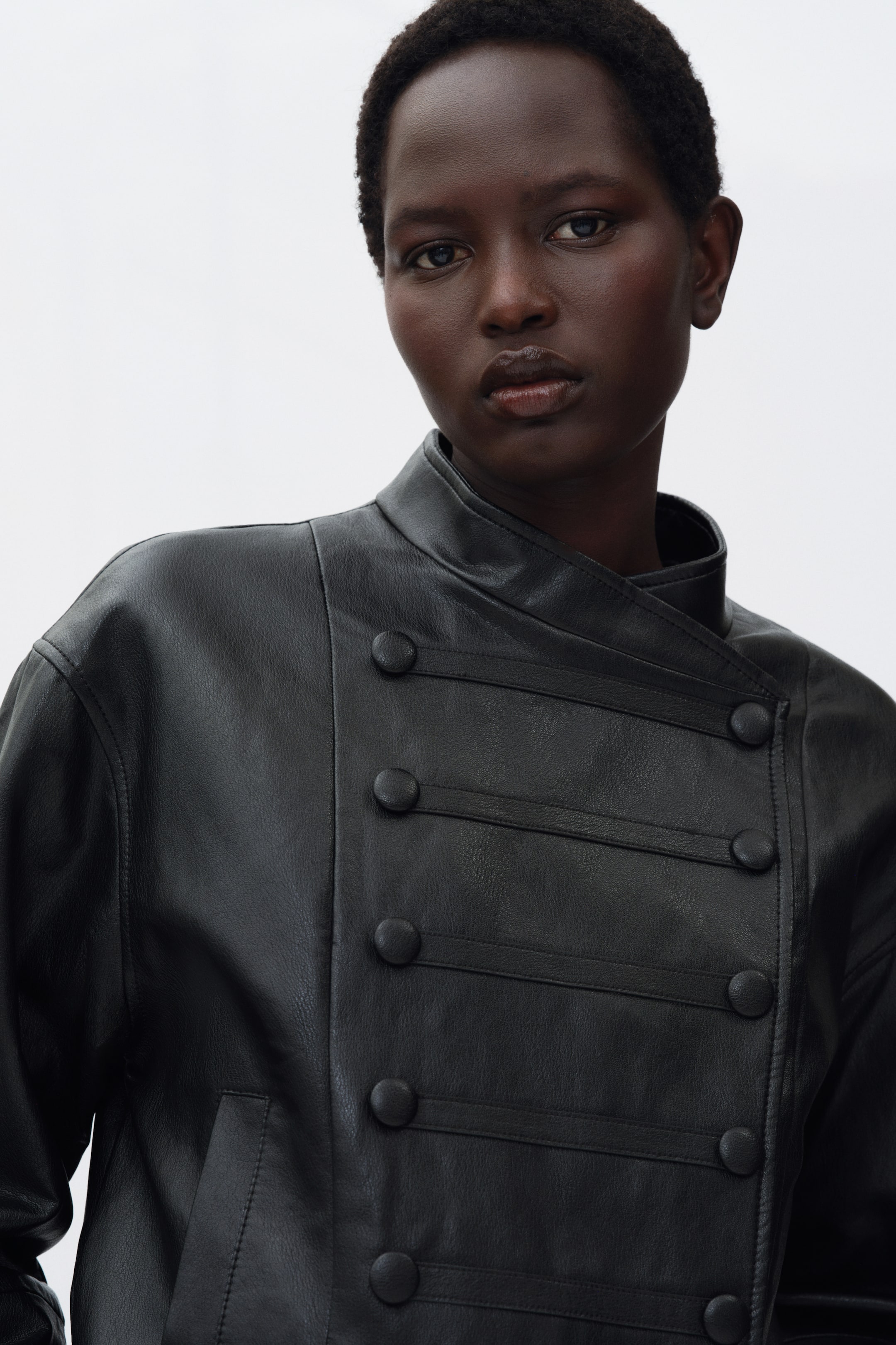 Coated Button-Detail Jacket