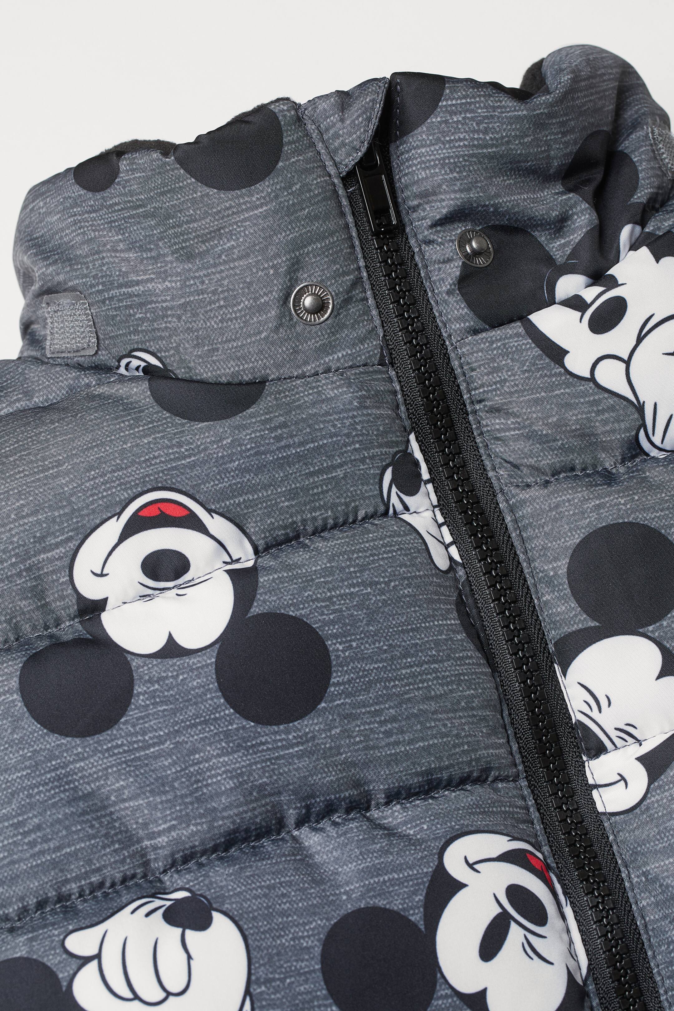 Padded Hooded Jacket - Gray melange/Mickey Mouse - Kids | H&M CA