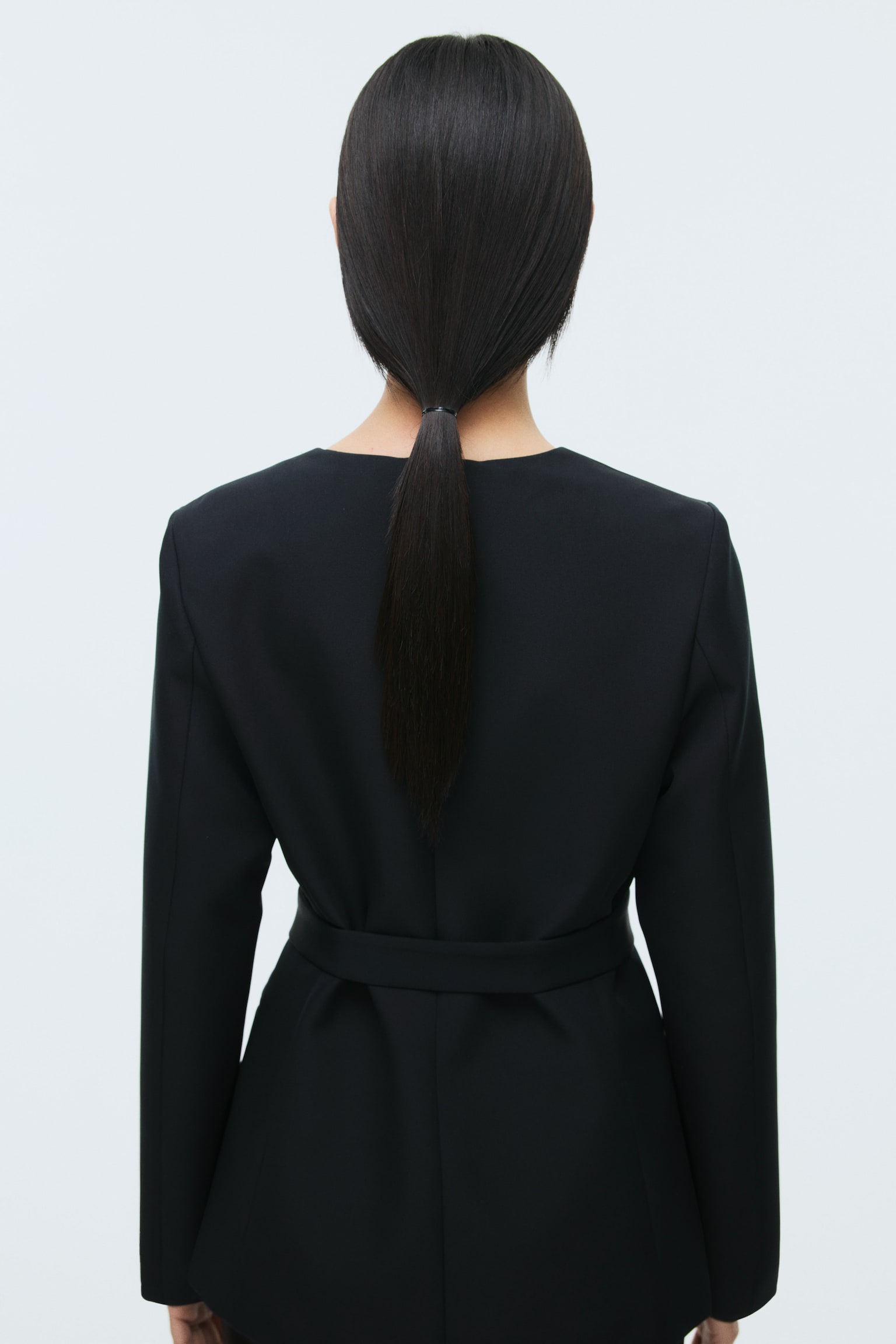 Scarf-detail collarless blazer - Black - 5