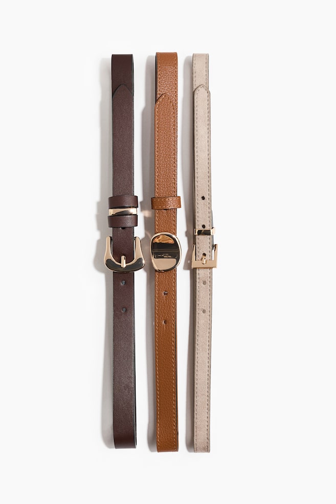 3-pack waist belts - Dark brown/Light beige - 1