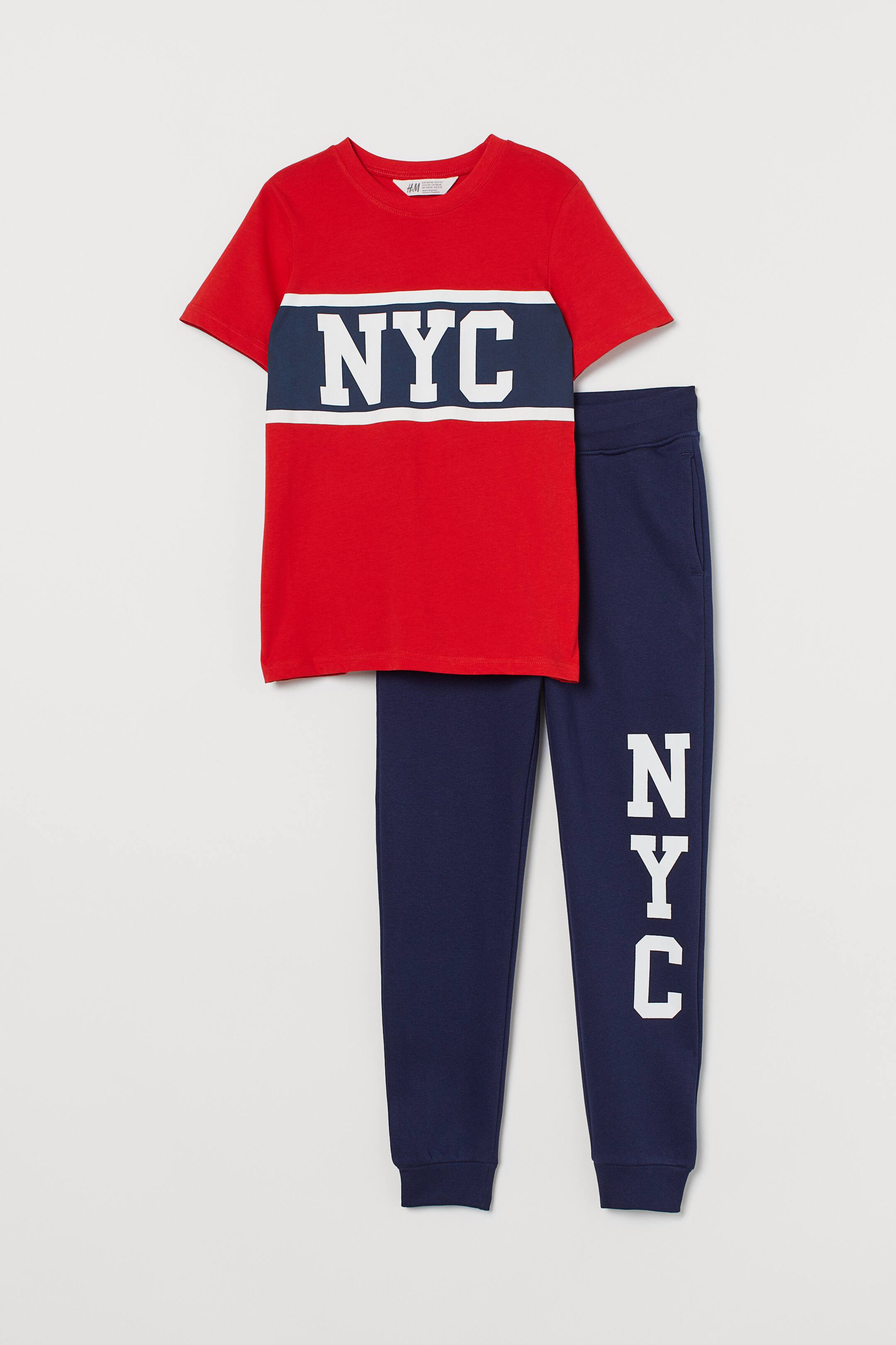 Größeres Bild ansehen: T-Shirt und Joggers - Rot/Dunkelblau - Kids | H&M DE 1