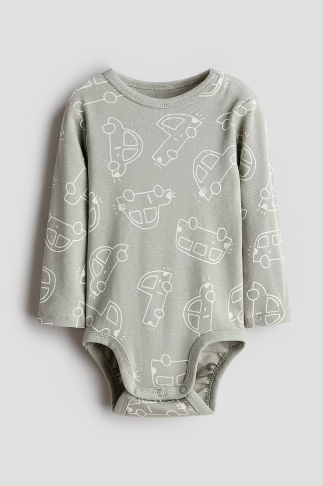 Printed cotton bodysuit - Light khaki green/Cars/Light beige/Pumpkins/Light blue/Cars/Light dusty blue/Floral/Cream/Patterned/Dark grey/Ghosts/Light pink/Hearts/Dark grey/Hearts/Light beige/Animals/Cream/Dinosaurs/Cream/Vehicles/Light pink/Floral/Dark red/Floral - 1