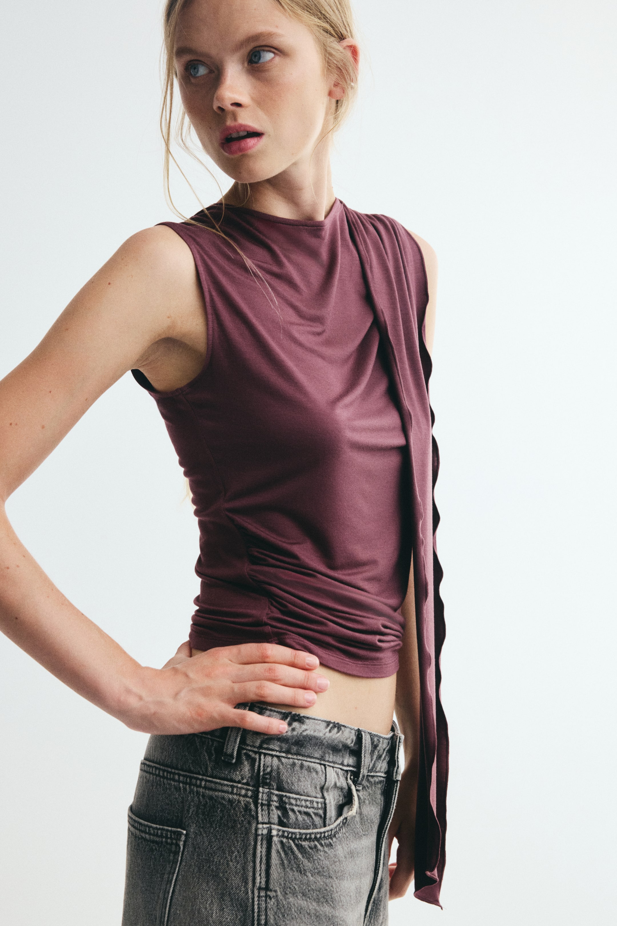 Draped-Panel Viscose Top