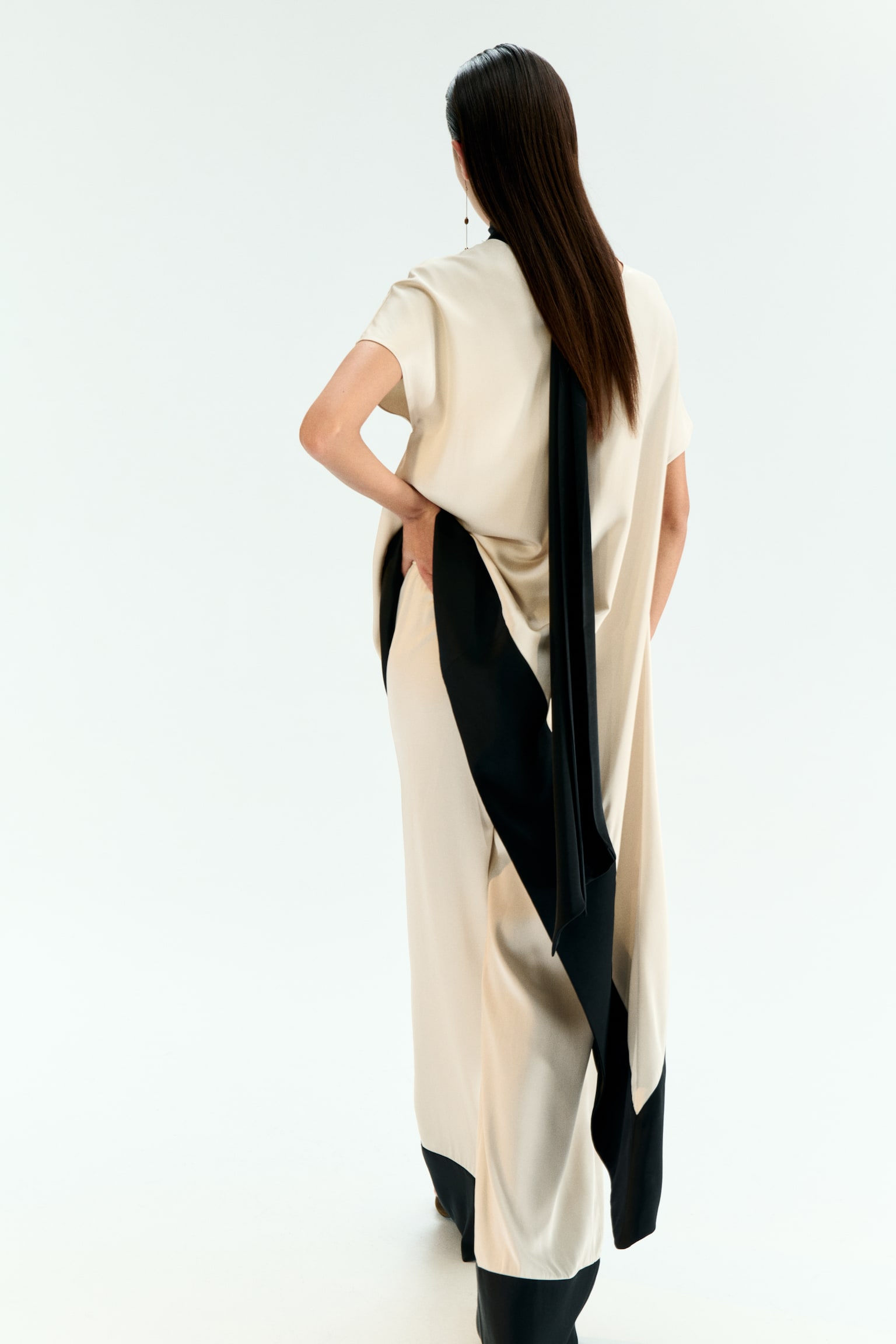 Wide-Leg Drawstring Pants - Cream/black/Dark khaki green/Cream/black patterned - 4