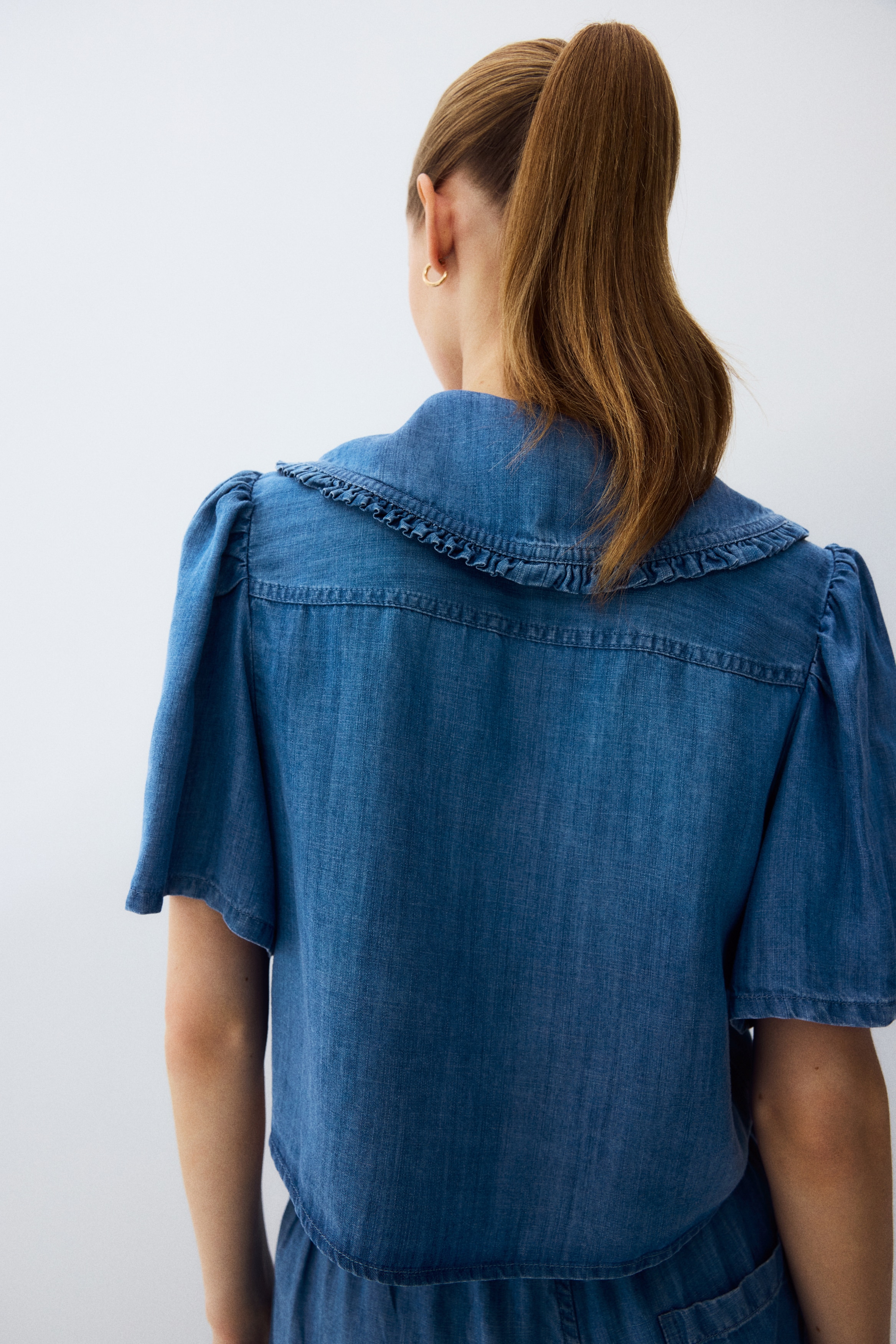 Tie-Front Denim Blouse thumbnail 2