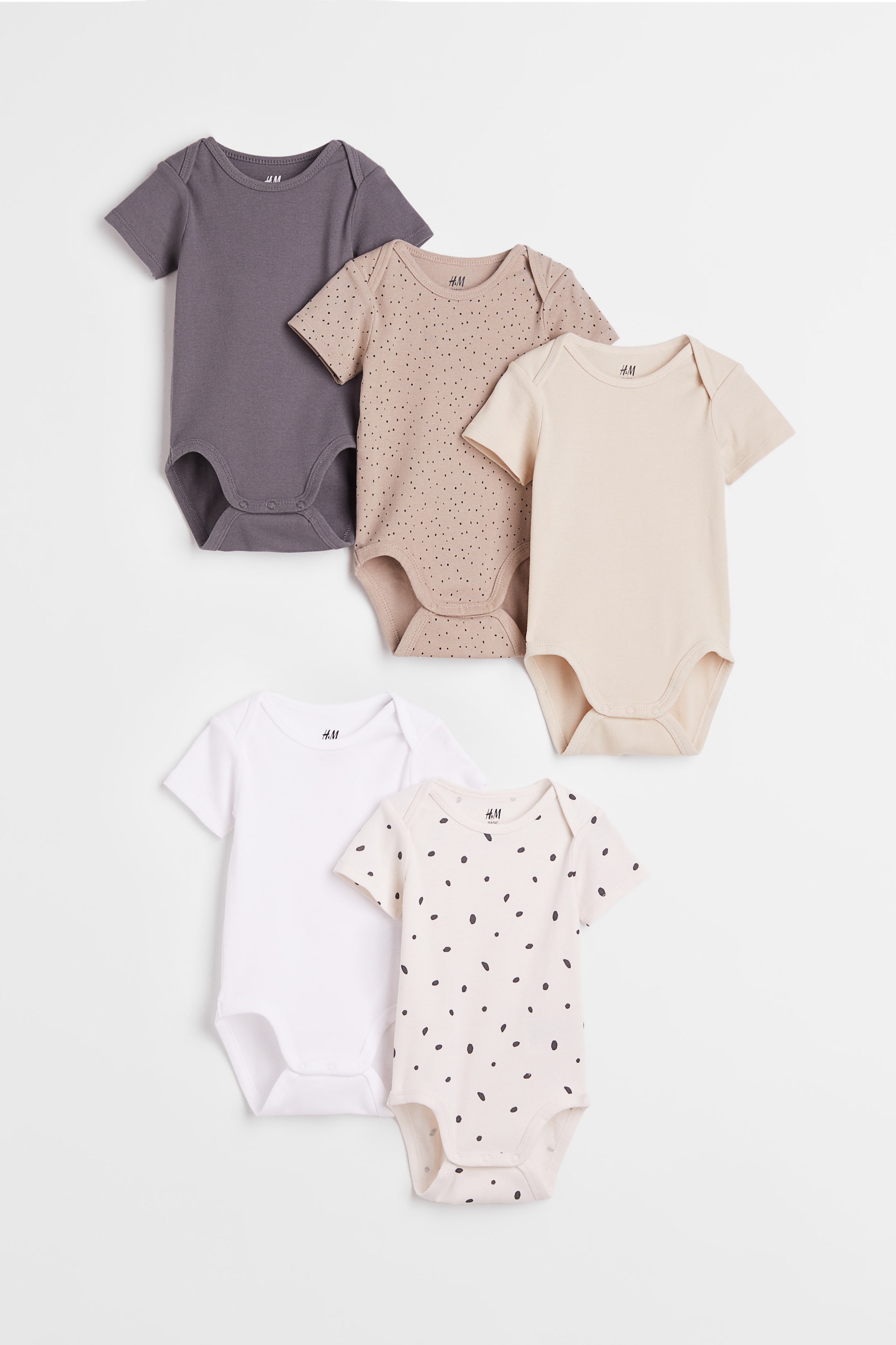 Visa större bild: 5-pack kortärmad body - Beige/Mörkgrå - BARN | H&M SE 1
