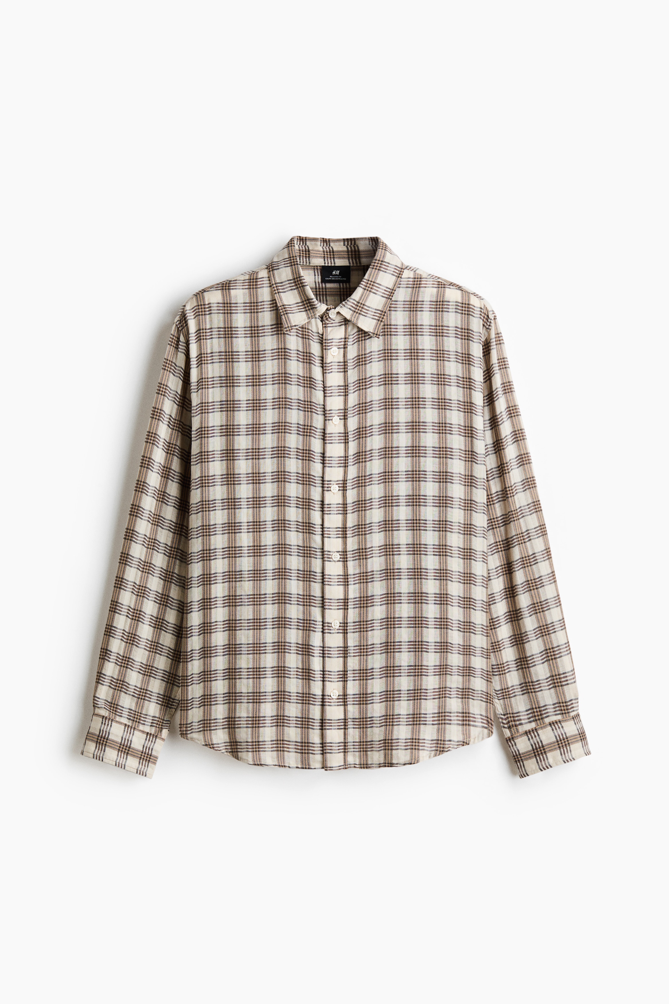 Relaxed Fit Cotton shirt - Light beige/Checked/Light beige/Checked