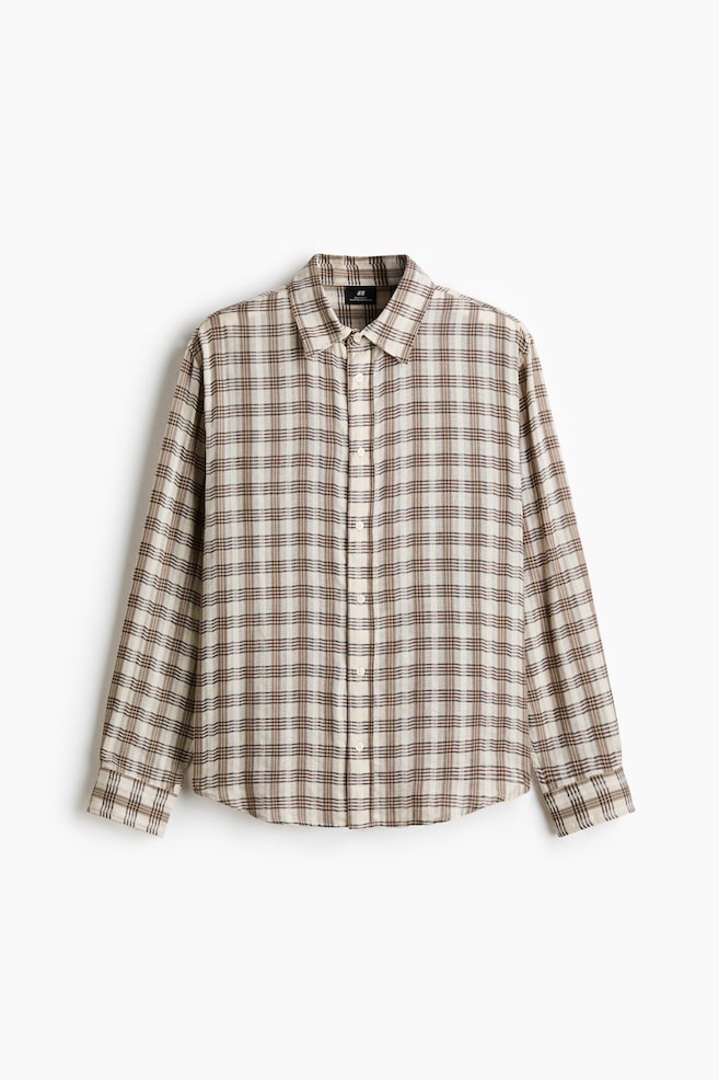 Relaxed Fit Cotton Shirt - Light beige/Check/Light beige/Check - 1