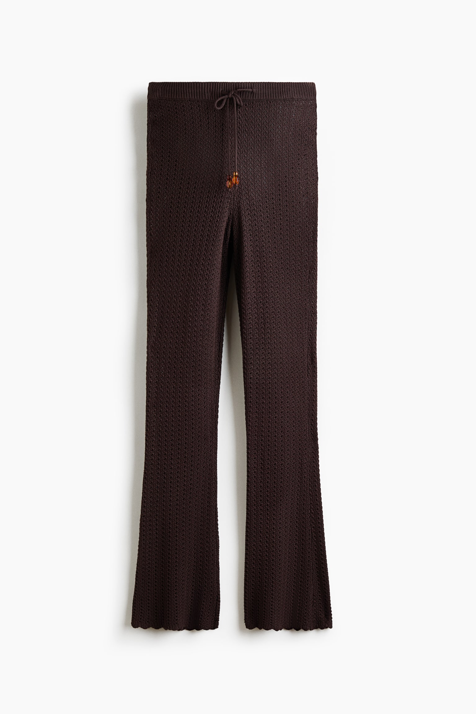 Flared Crochet-Look Pants - Dark brown - 1