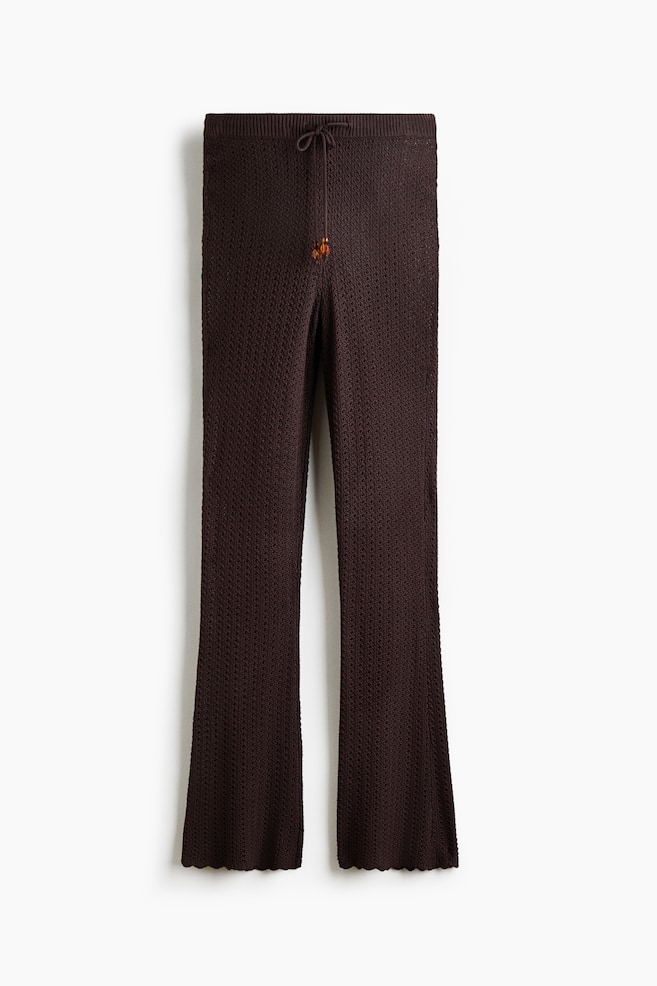 Flared Crochet-Look Pants - Dark brown - 1