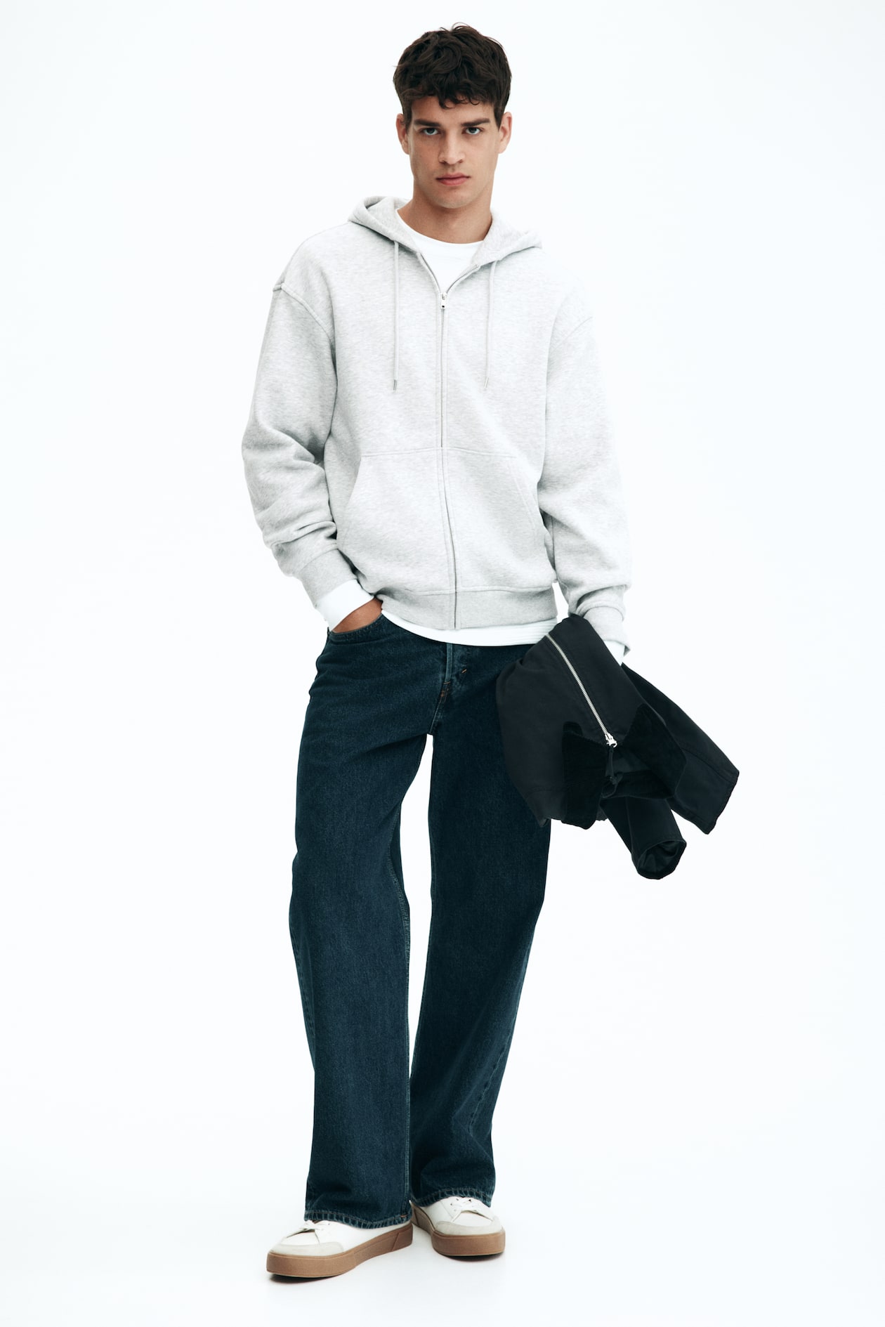 Loose Fit Zip-through hoodie Grey marl Men H&M IN