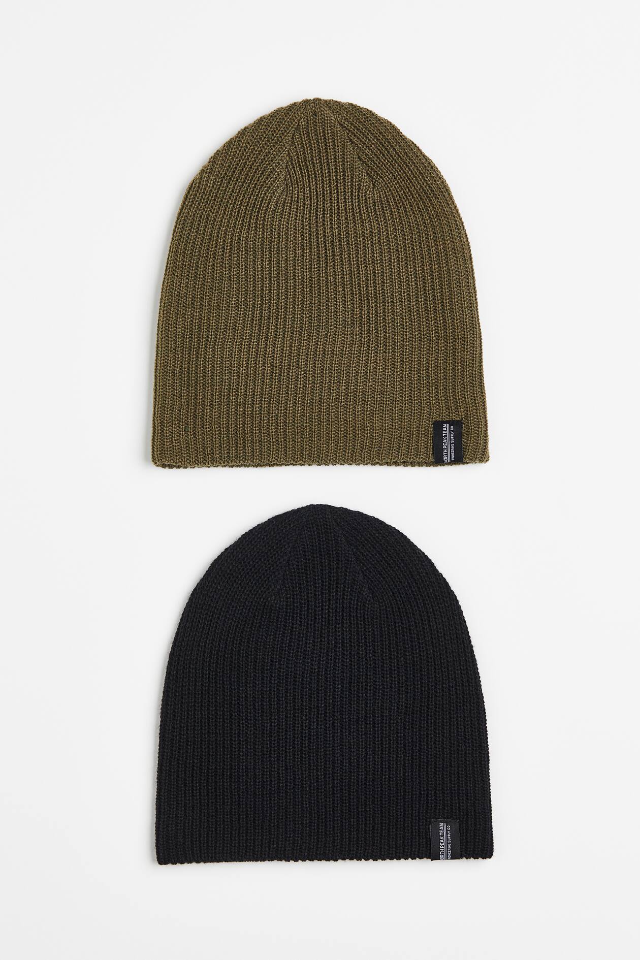 2er-Pack Gerippte Mützen - Khakigrün/Schwarz - Men | H&M DE