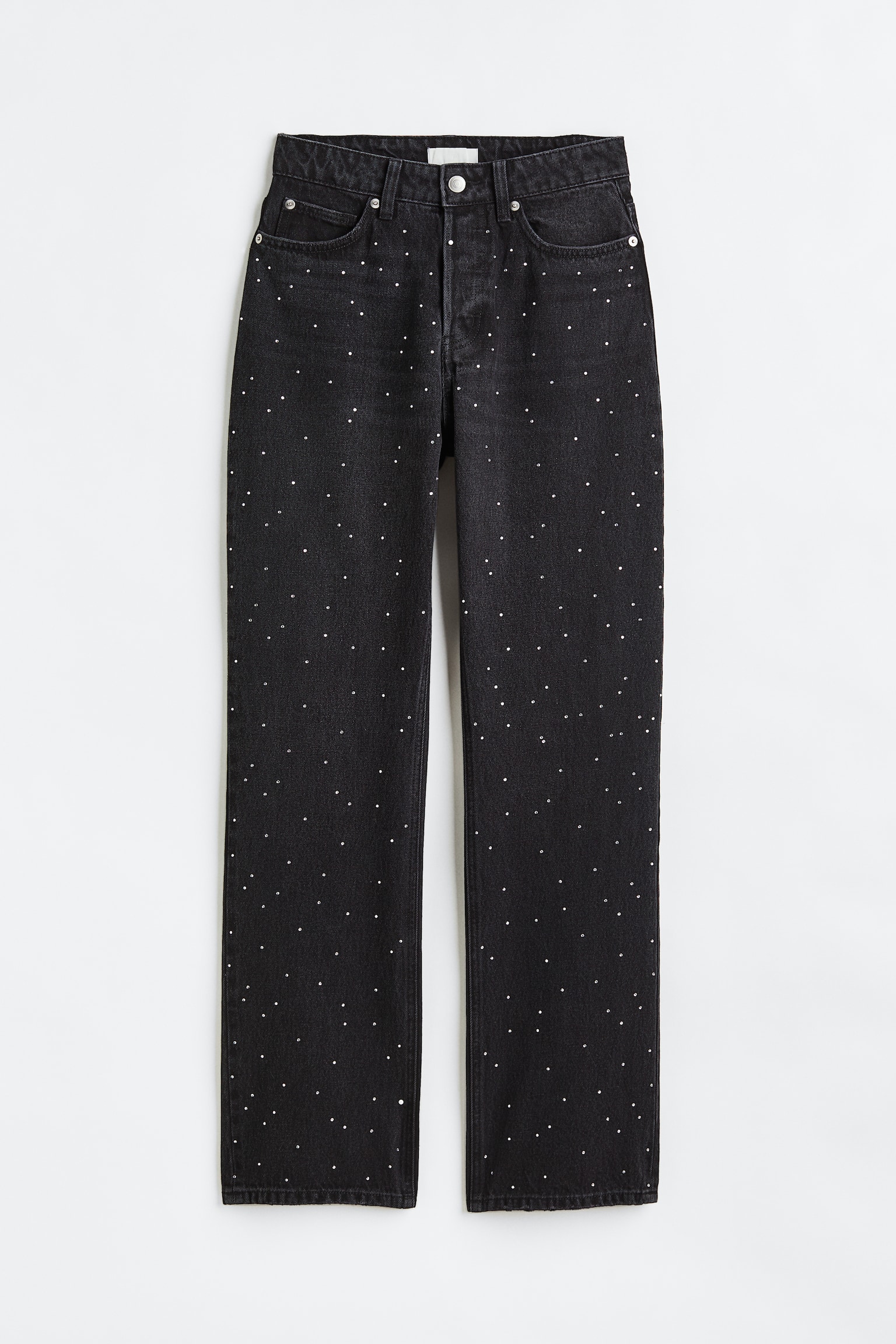 Straight High Jeans - Dark grey/Rhinestones/Denim blue - 1