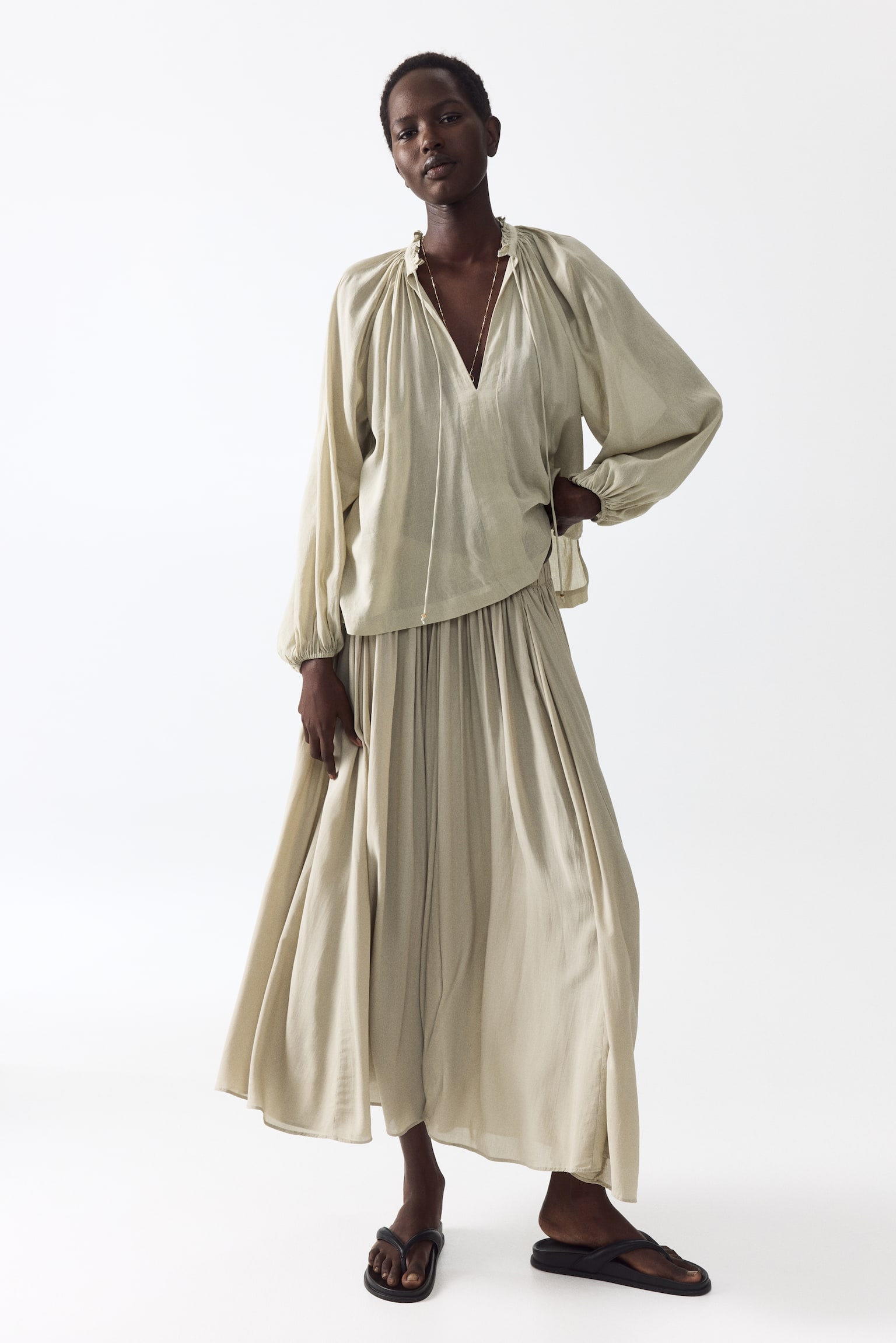 Gathered modal skirt - Beige/Brown - 7