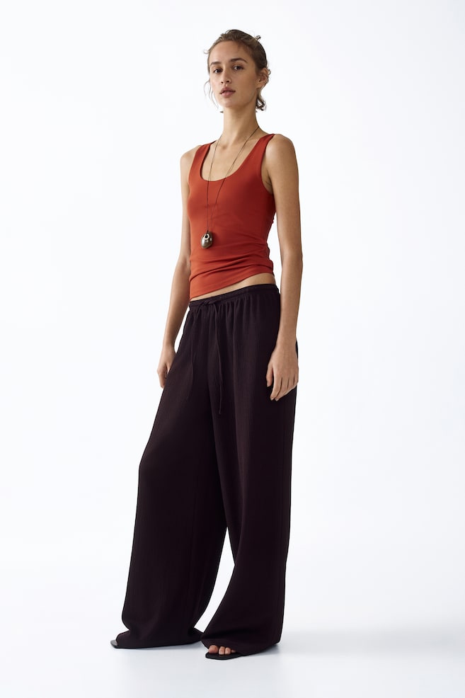 Wide-cut Pull-on Pants - Dark brown/Dark brown/leopard print/Cream/striped/Black/Black/polka dot/Dark brown/striped/Dark rust red/Dark khaki green/Light beige/striped/Beige - 2