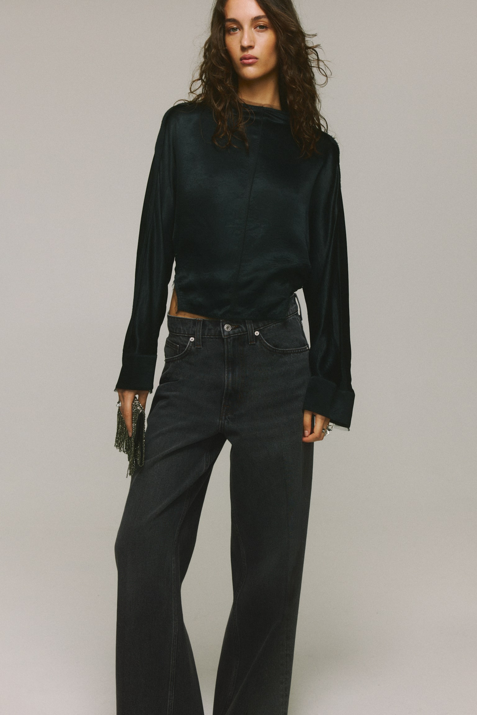 Женские джинсы H&M Baggy Regular Waist, цвет: Чёрный — фото 3