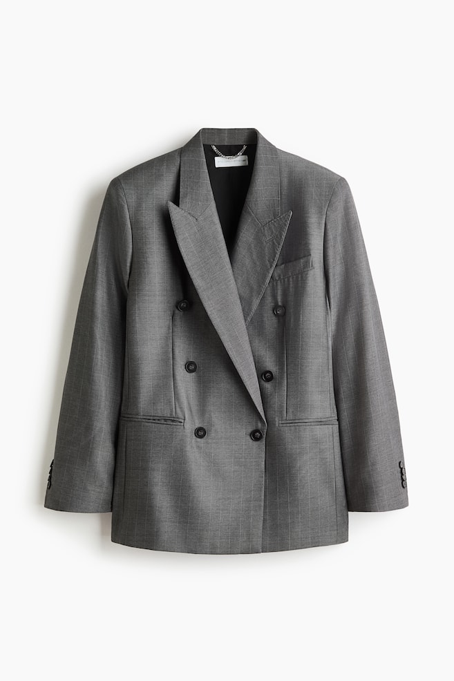 Double-Breasted Wool Blazer - Dark gray/pinstriped - 1