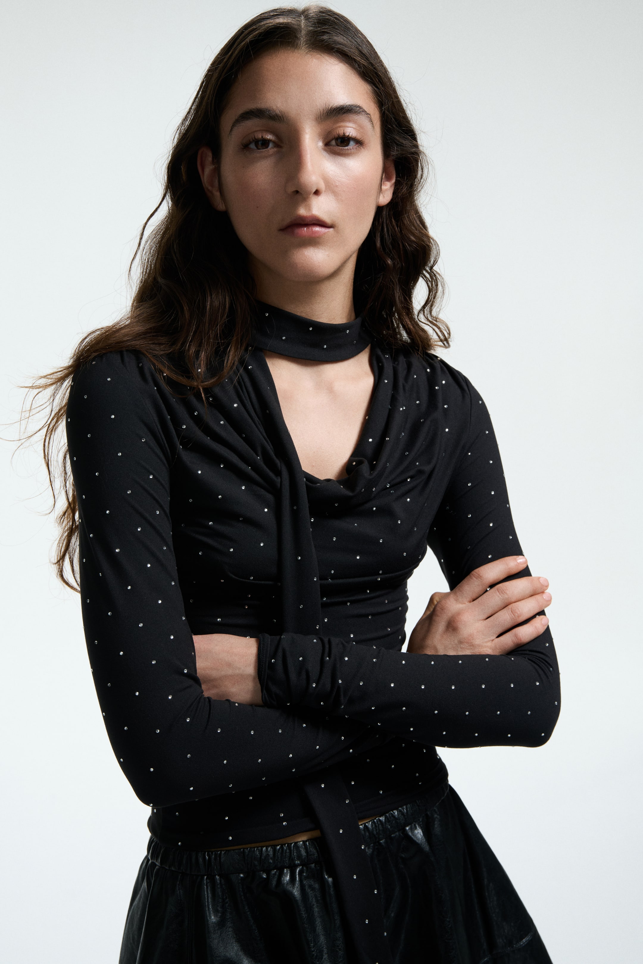 View larger image: Scarf-detail top - Black/Spotted - Ladies | H&M IN 2