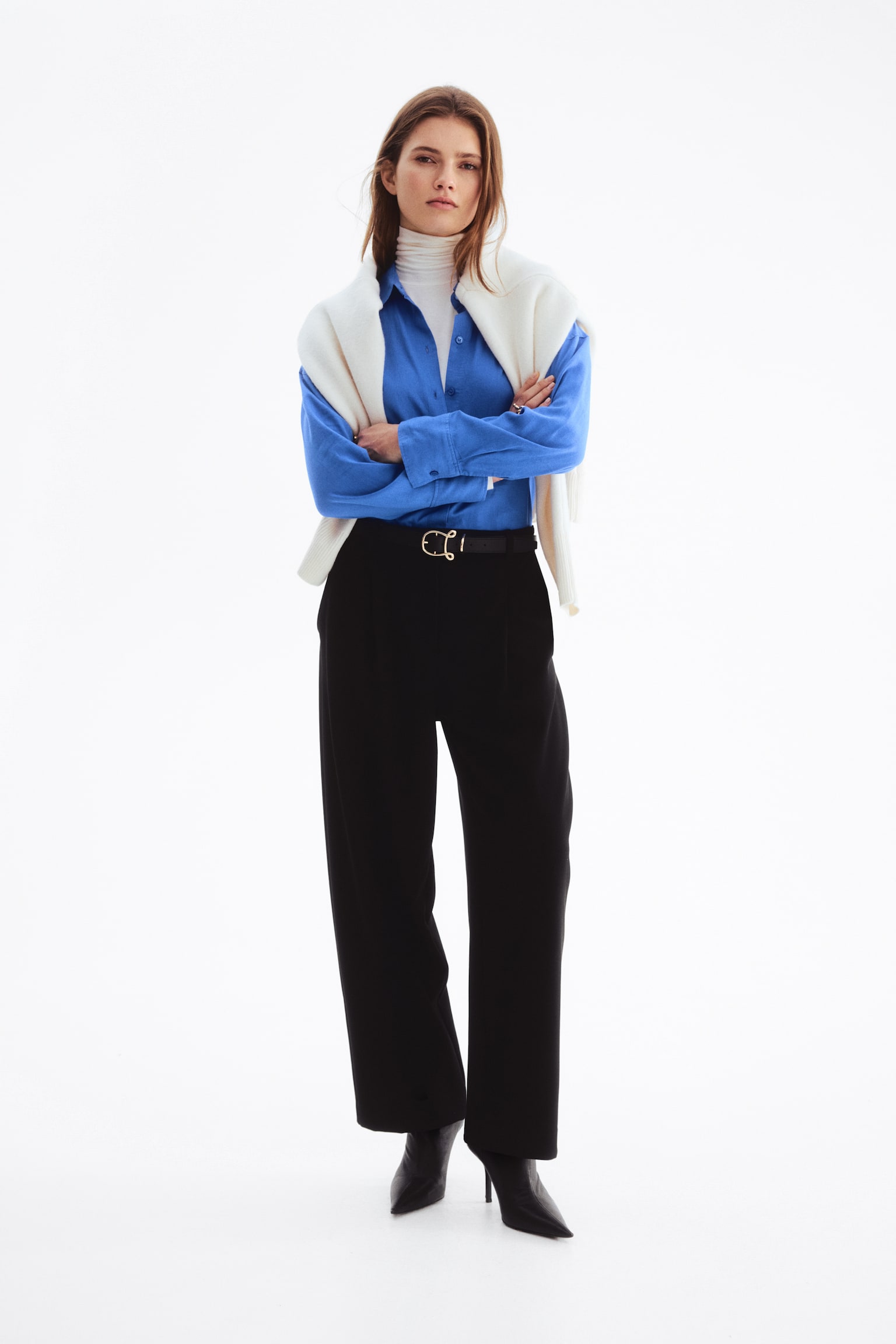 Oversized linen-blend shirt - Blue/Light pink/Blue/Striped - 4
