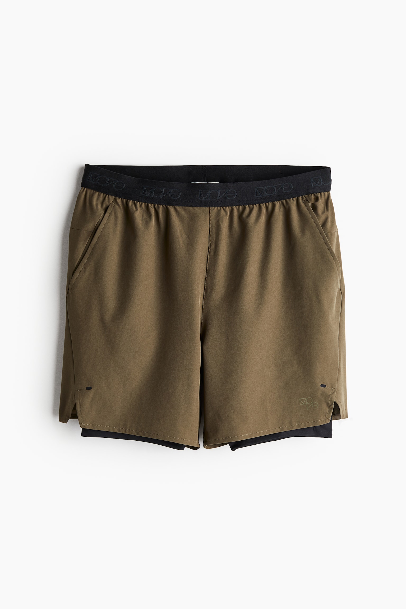 Long 2-in-1 sports shorts in DryMove™ - Khaki green/Black - 2