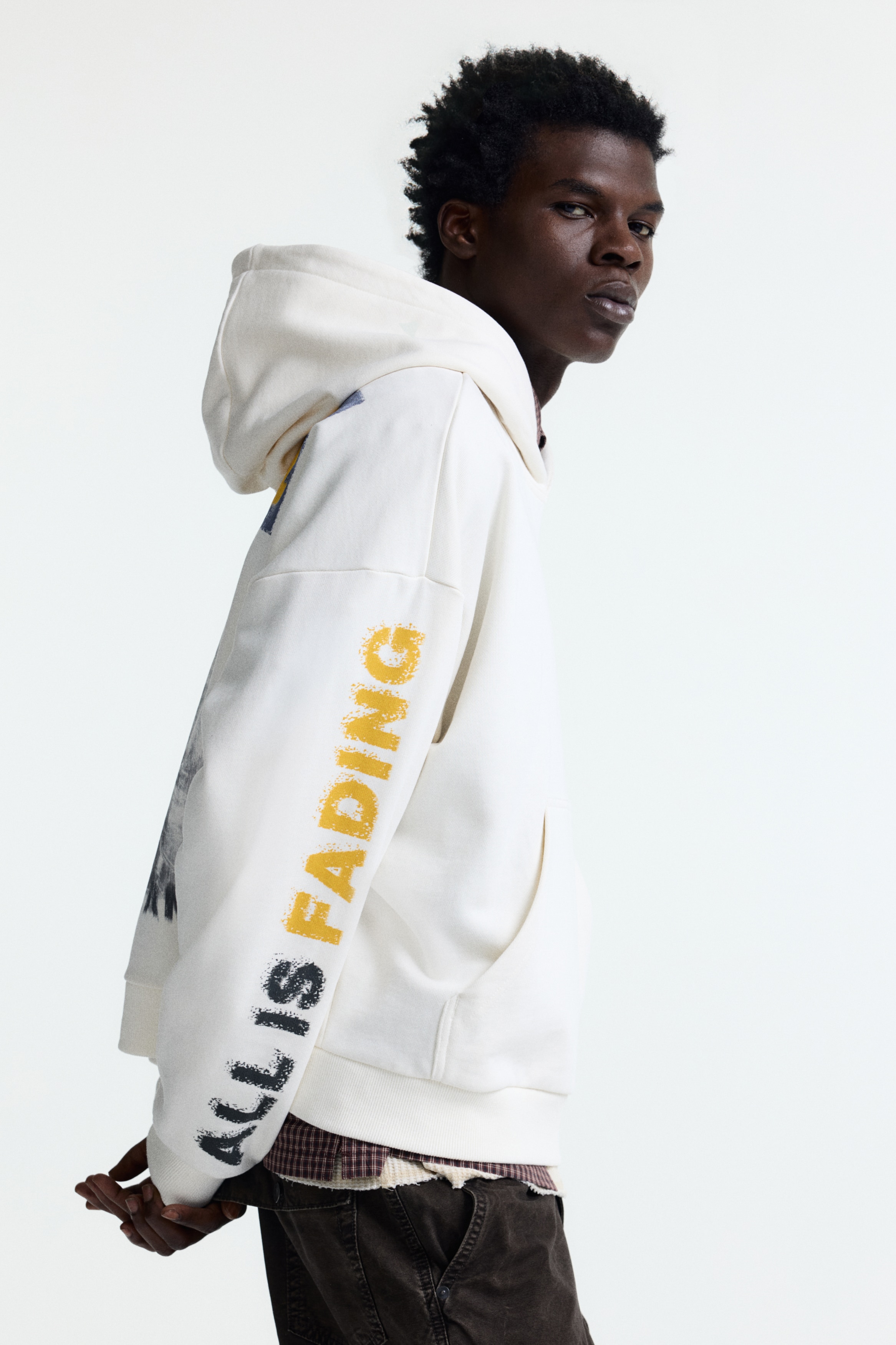 H & M - オーバーサイズフィット プリントスウェットパーカ - ホワイト