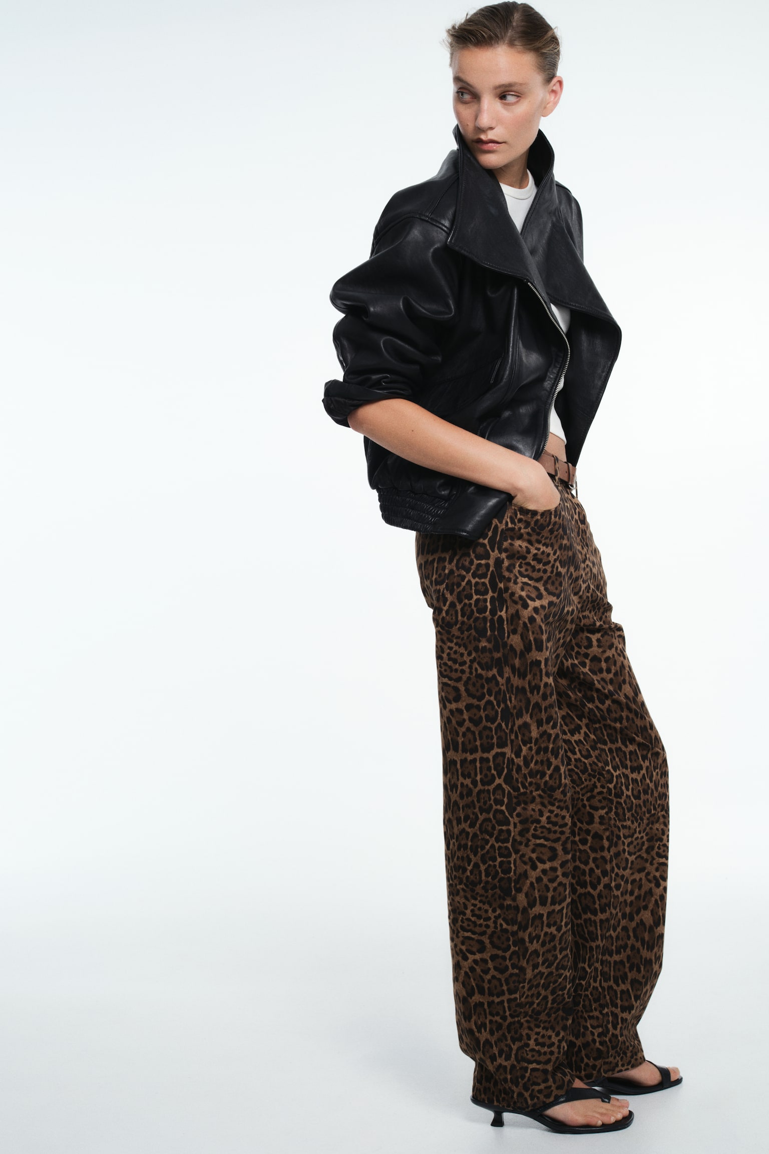 Barrel Jeans Regular Waist - Beige/Leopardmønster - 1