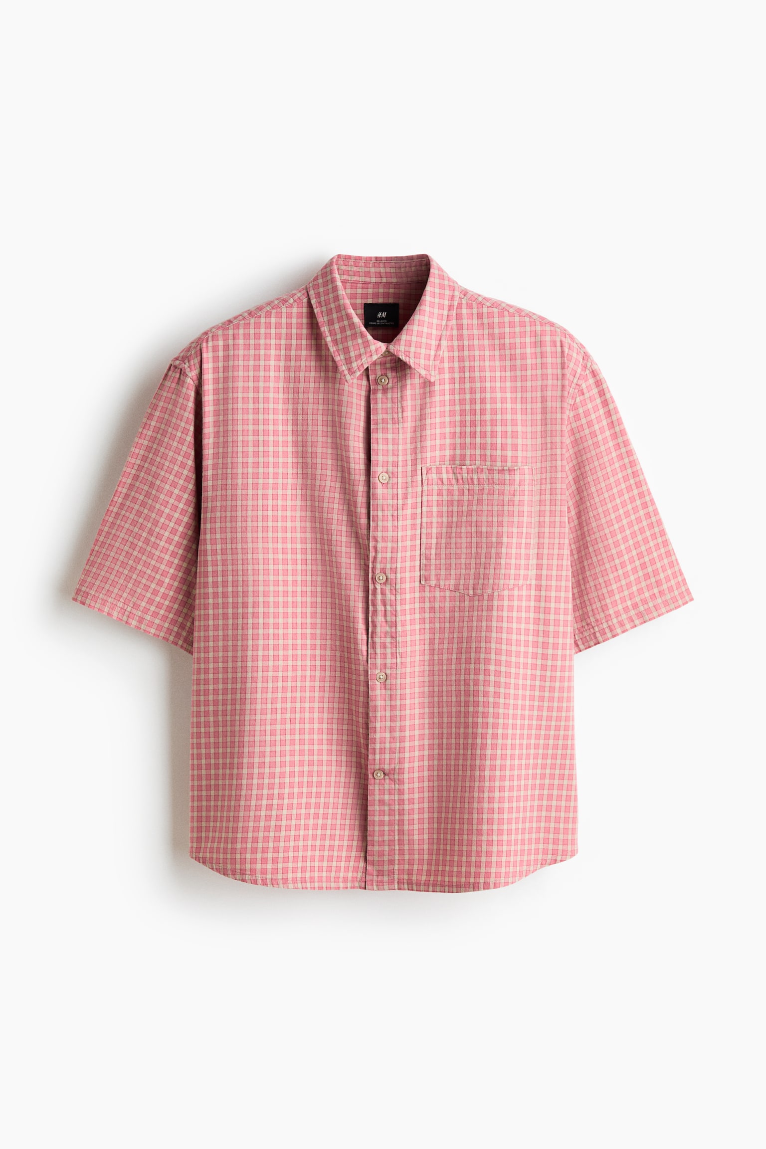 Relaxed-Fit Short-Sleeved Cotton Shirt - Pink/checked/Khaki green/checked/Black/checked - 1
