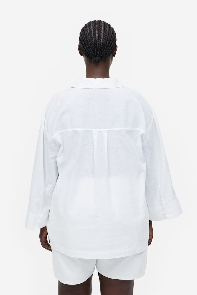 Linen-blend popover shirt - White/Black - 9